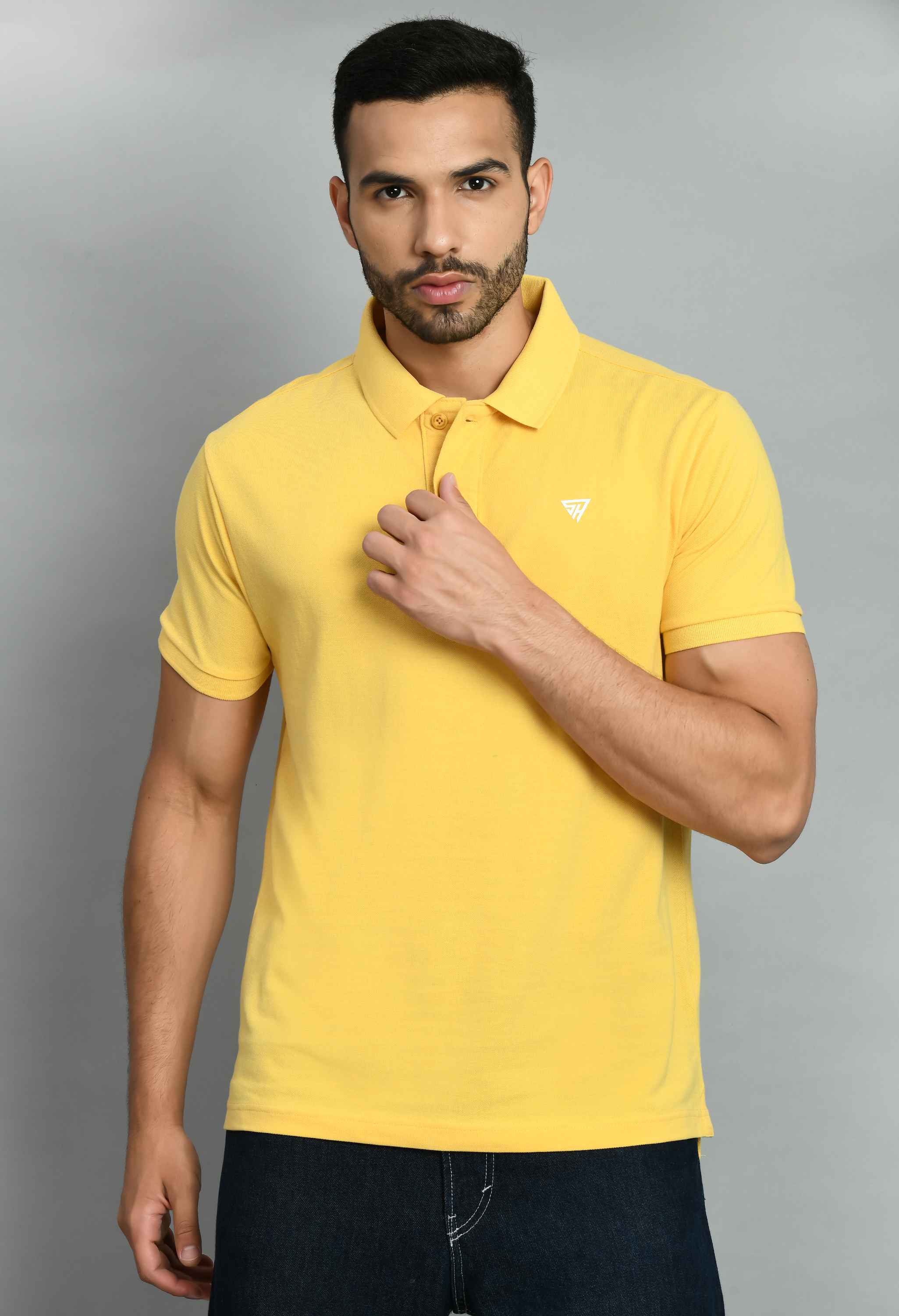 Men's Solid Yellow Polo Collar T-Shirt
