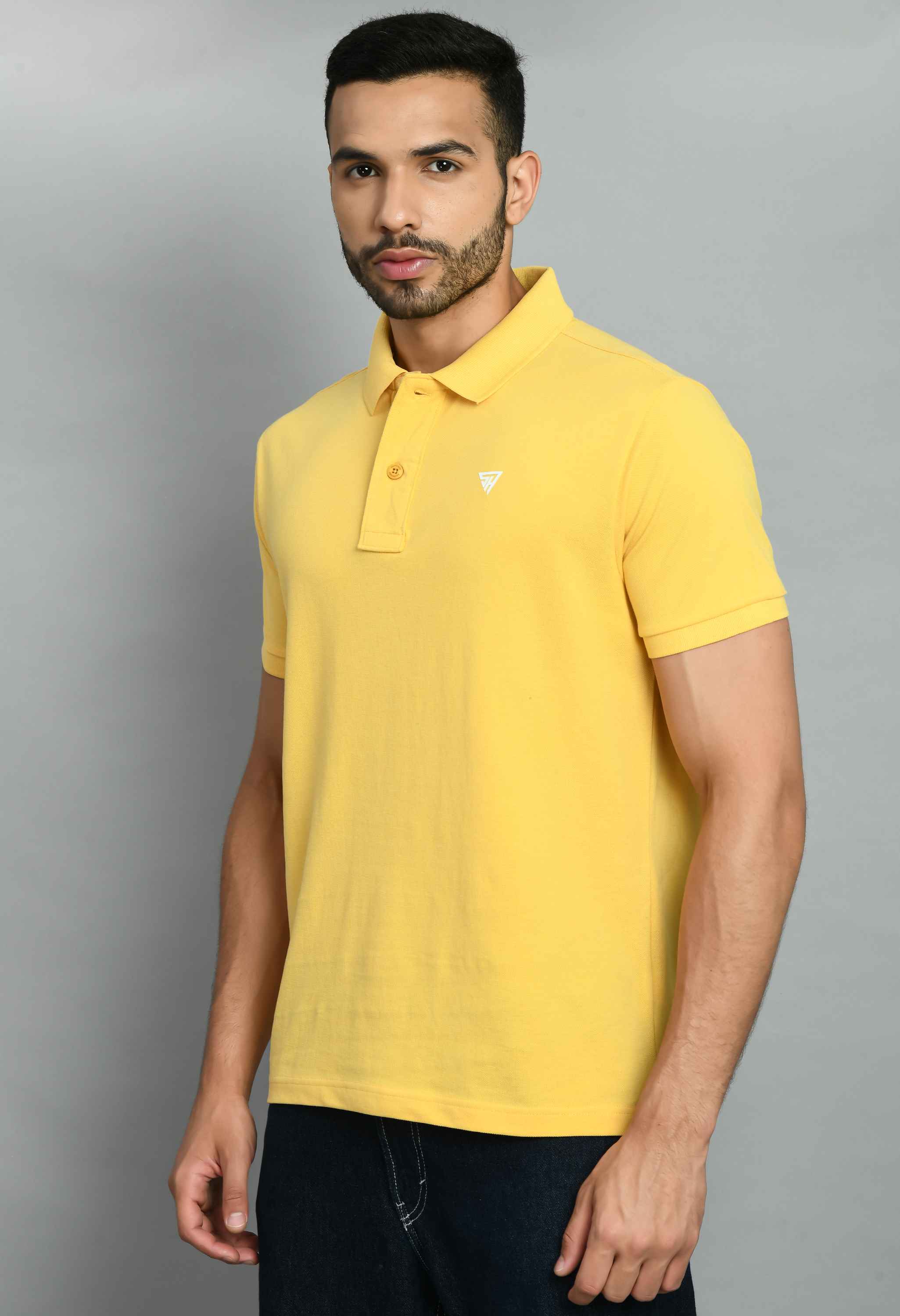 Men's Solid Yellow Polo Collar T-Shirt