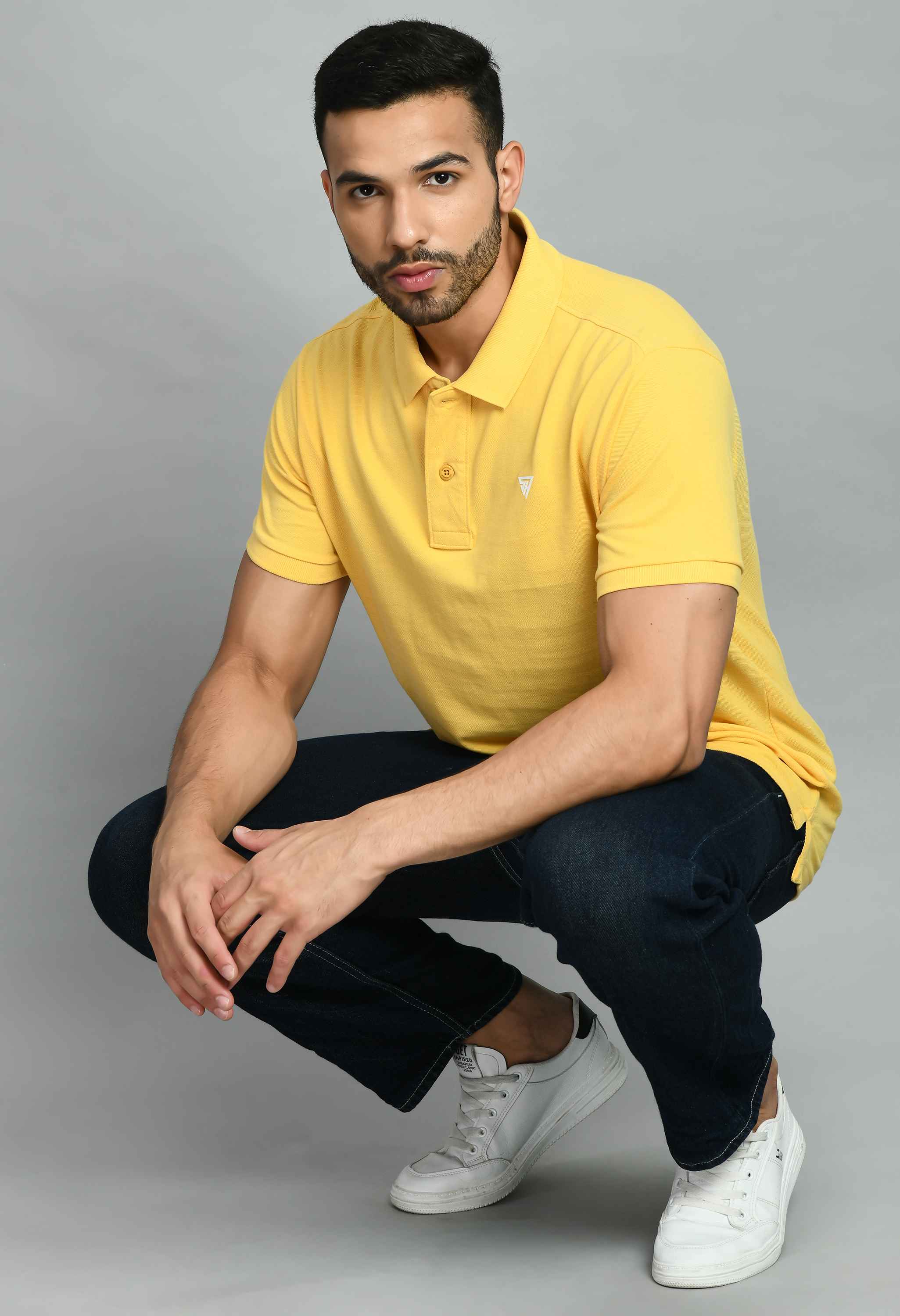 Men's Solid Yellow Polo Collar T-Shirt - SQUIREHOOD