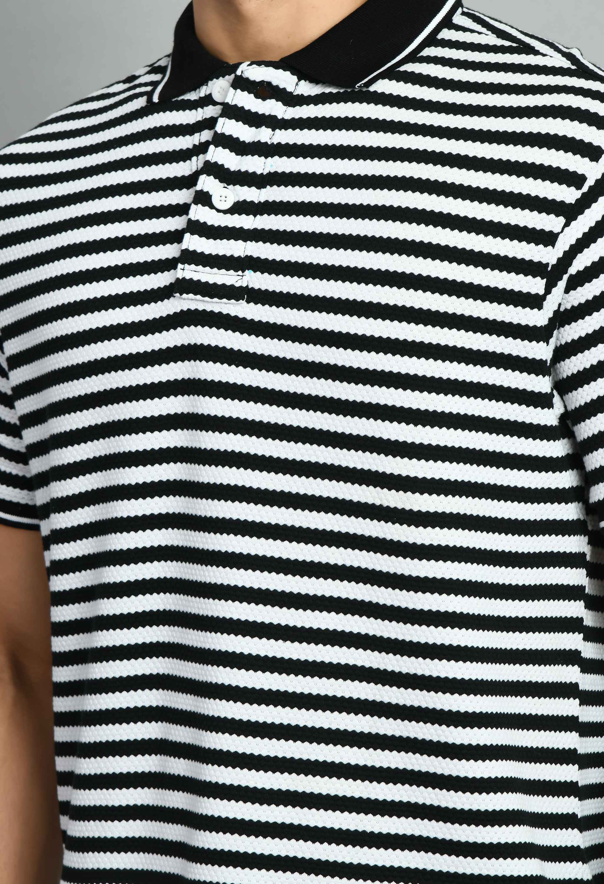 Men's Striped White Black Polo Tees - SQUIREHOOD