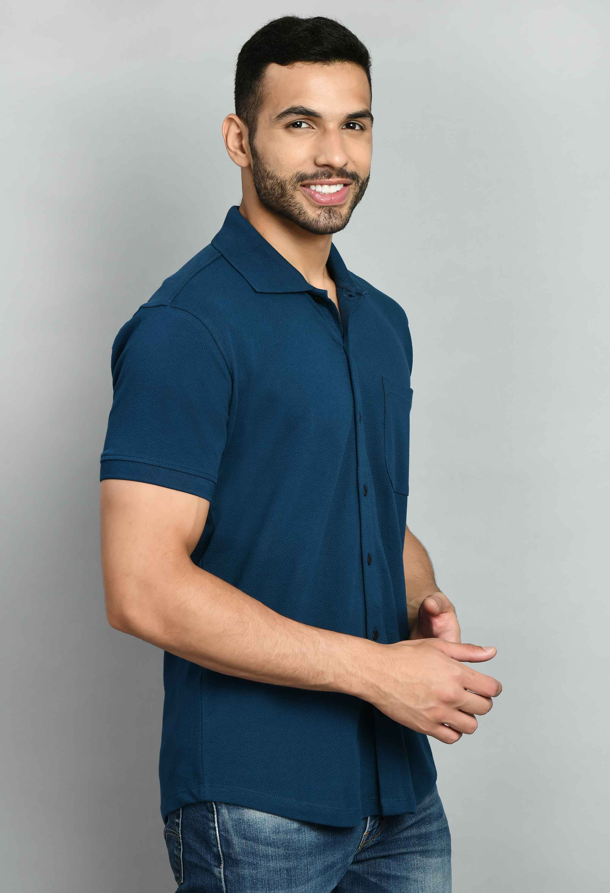 Men's Tint Blue Solid Casual Shirt