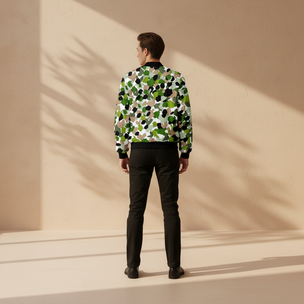 Men's Abstract Pattern Green Bomber Jacket
