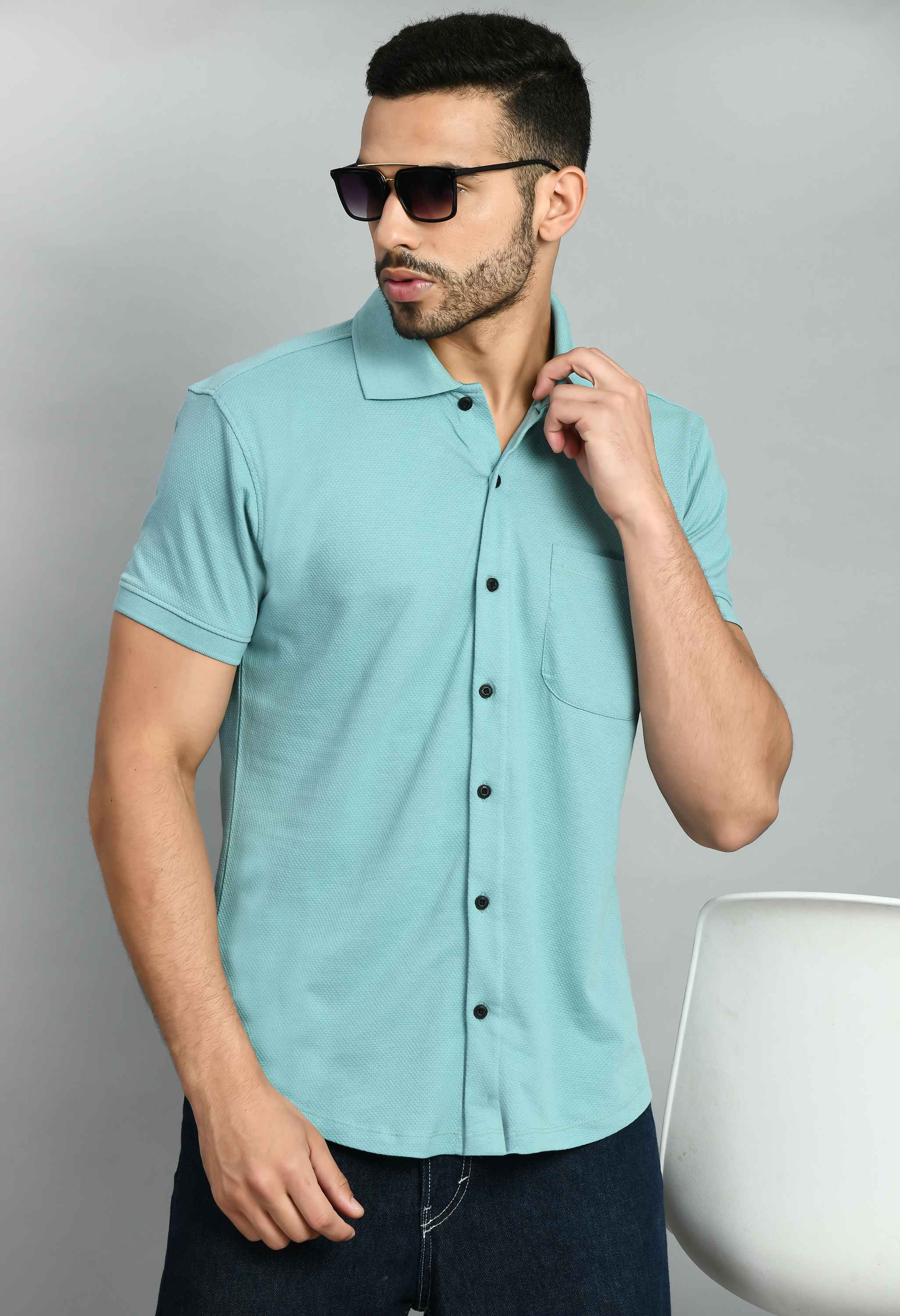 Solid Knitted Smart Fit Men's Shirt