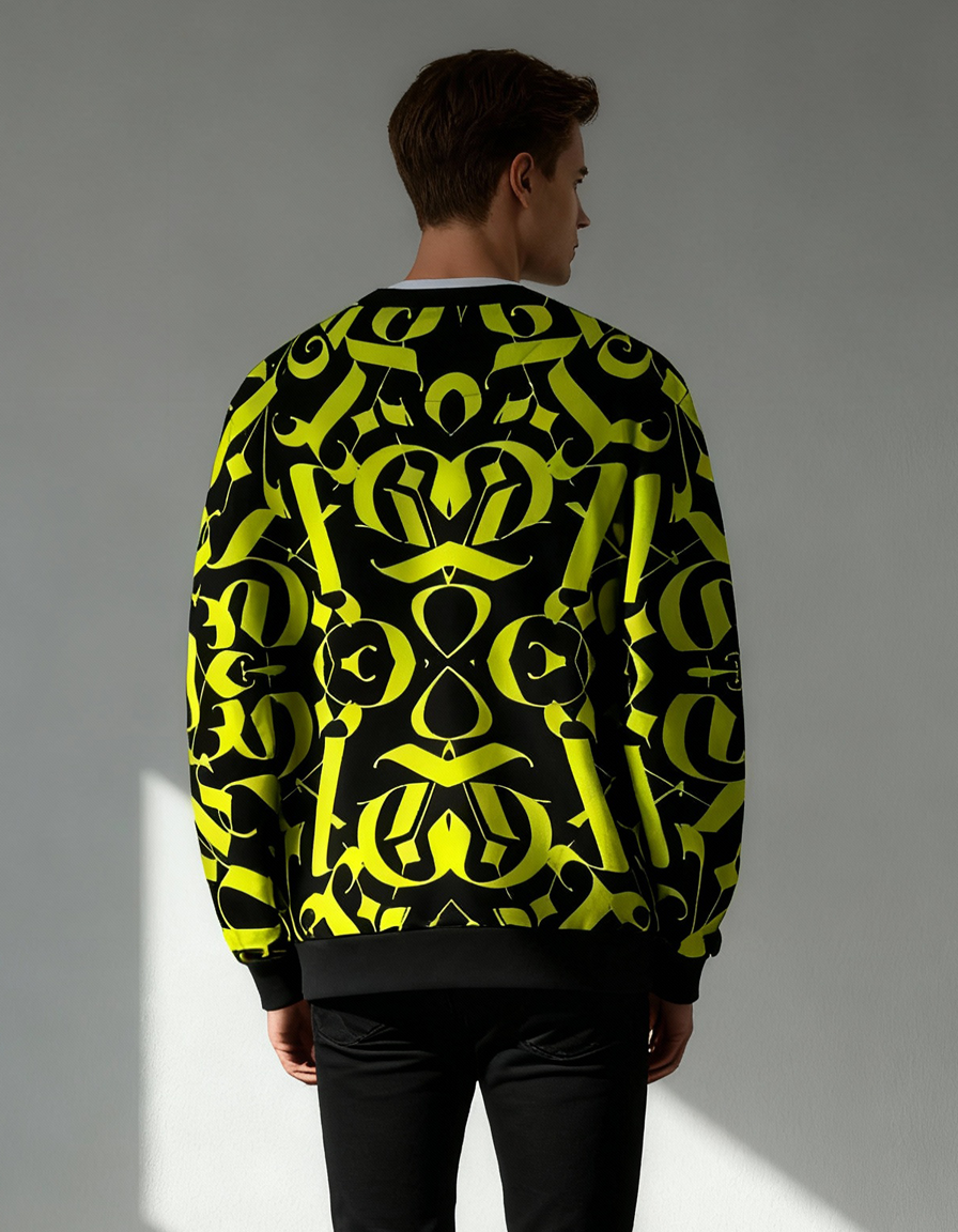 Yellow Black Mens Printed Sweatshirt