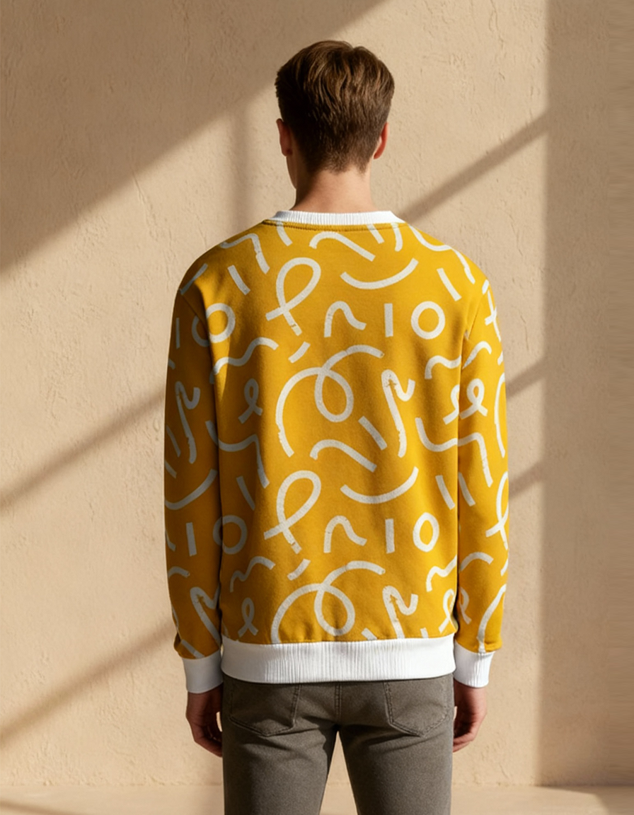 Yellow Printed Round Neck Sweatshirt