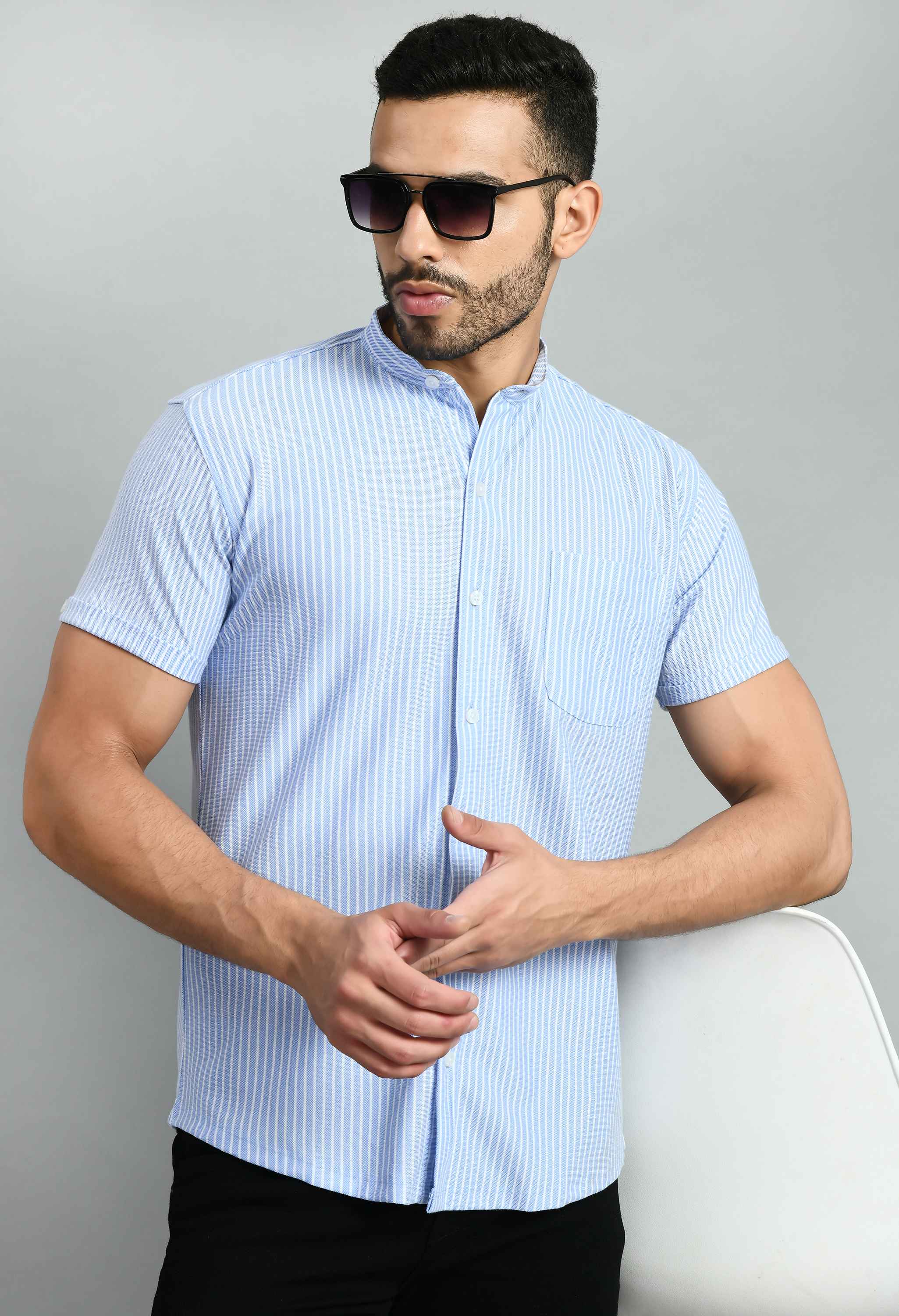 White Blue Interlock Smart Fit Shirt