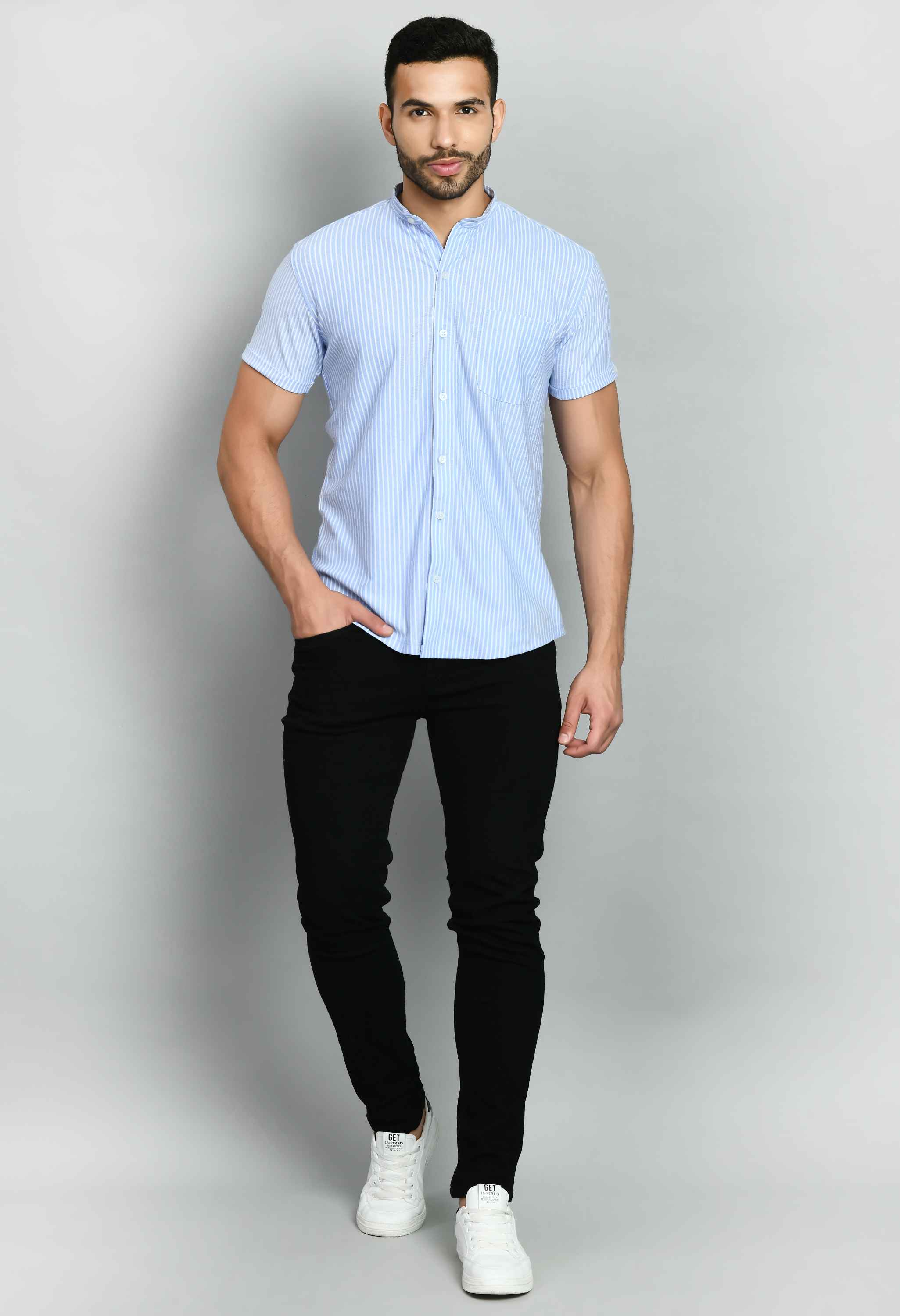 White Blue Interlock Smart Fit Shirt
