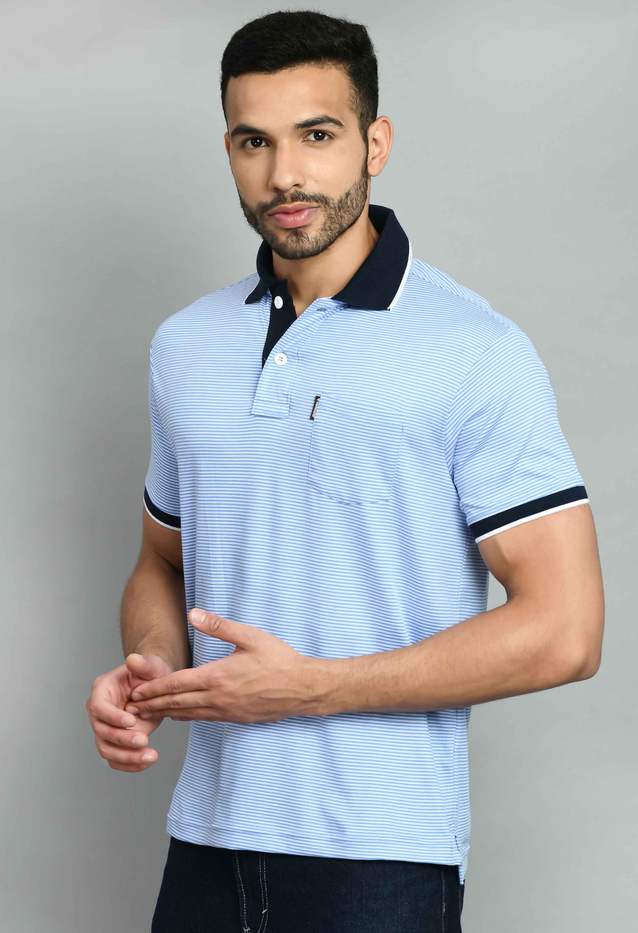 White Blue Polo Neck T-Shirt