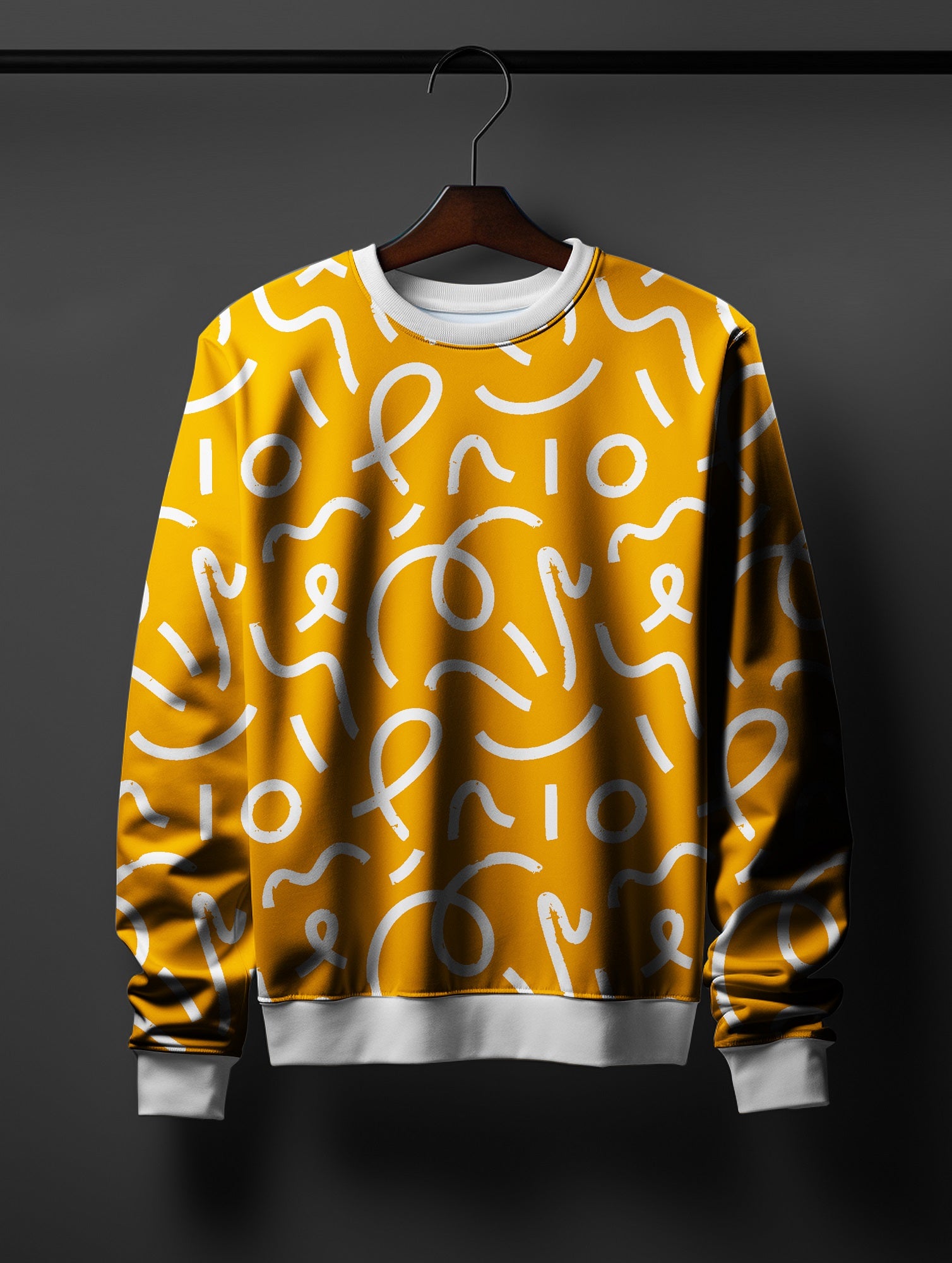 Yellow Printed Round Neck Sweatshirt - SQUIREHOOD