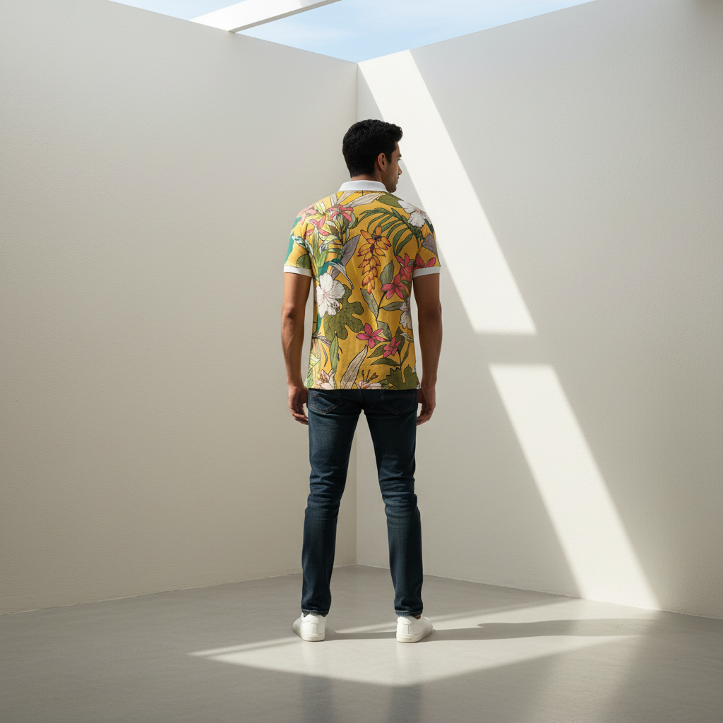 Yellow Floral Print Polo T-Shirt