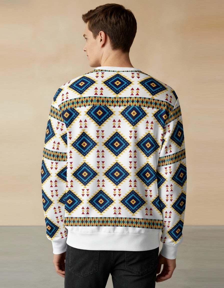 Aztec Pattern White Printed Sweatshirt