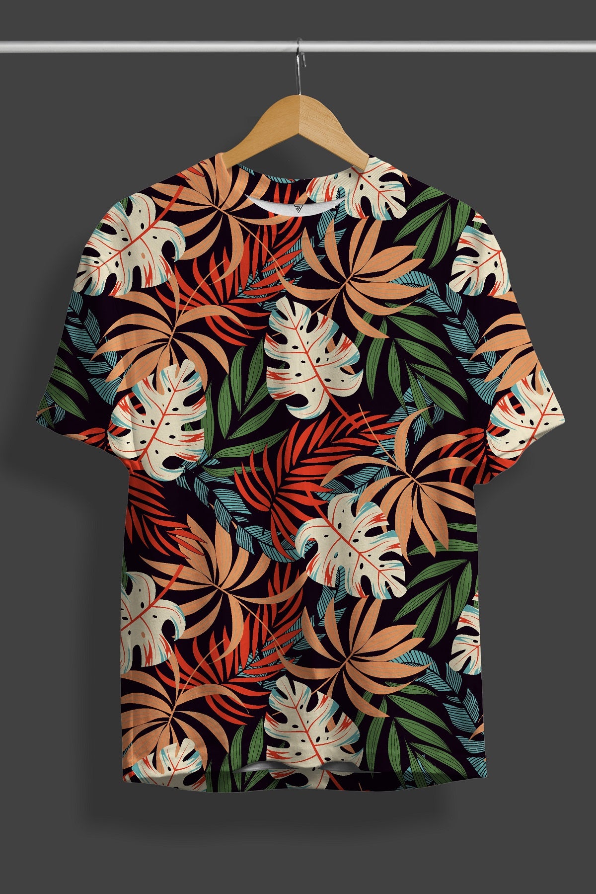 Full Printed Floral Leaf Design T-Shirt