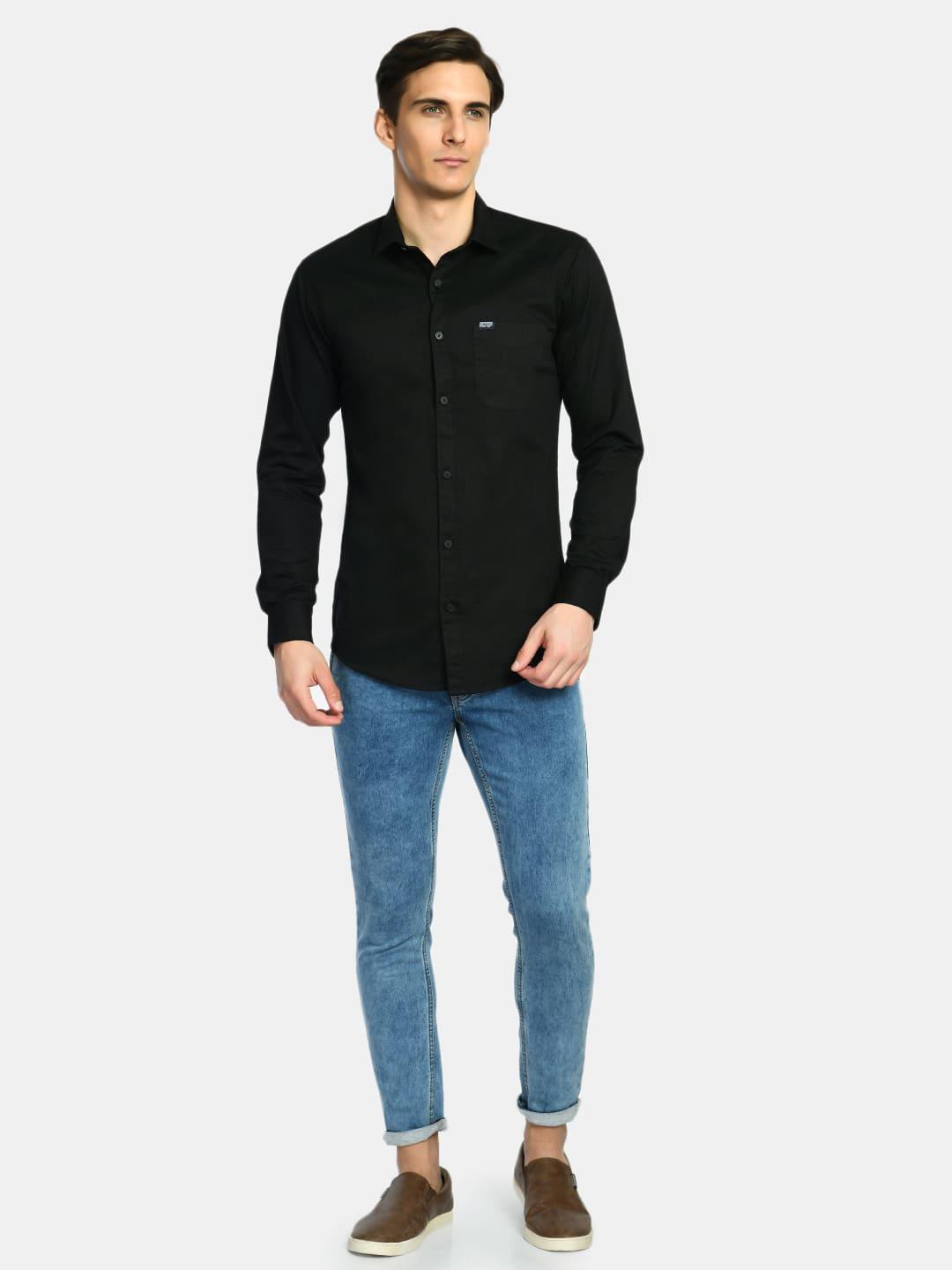 Men's Ink Black Solid Cotton Casual Shirt