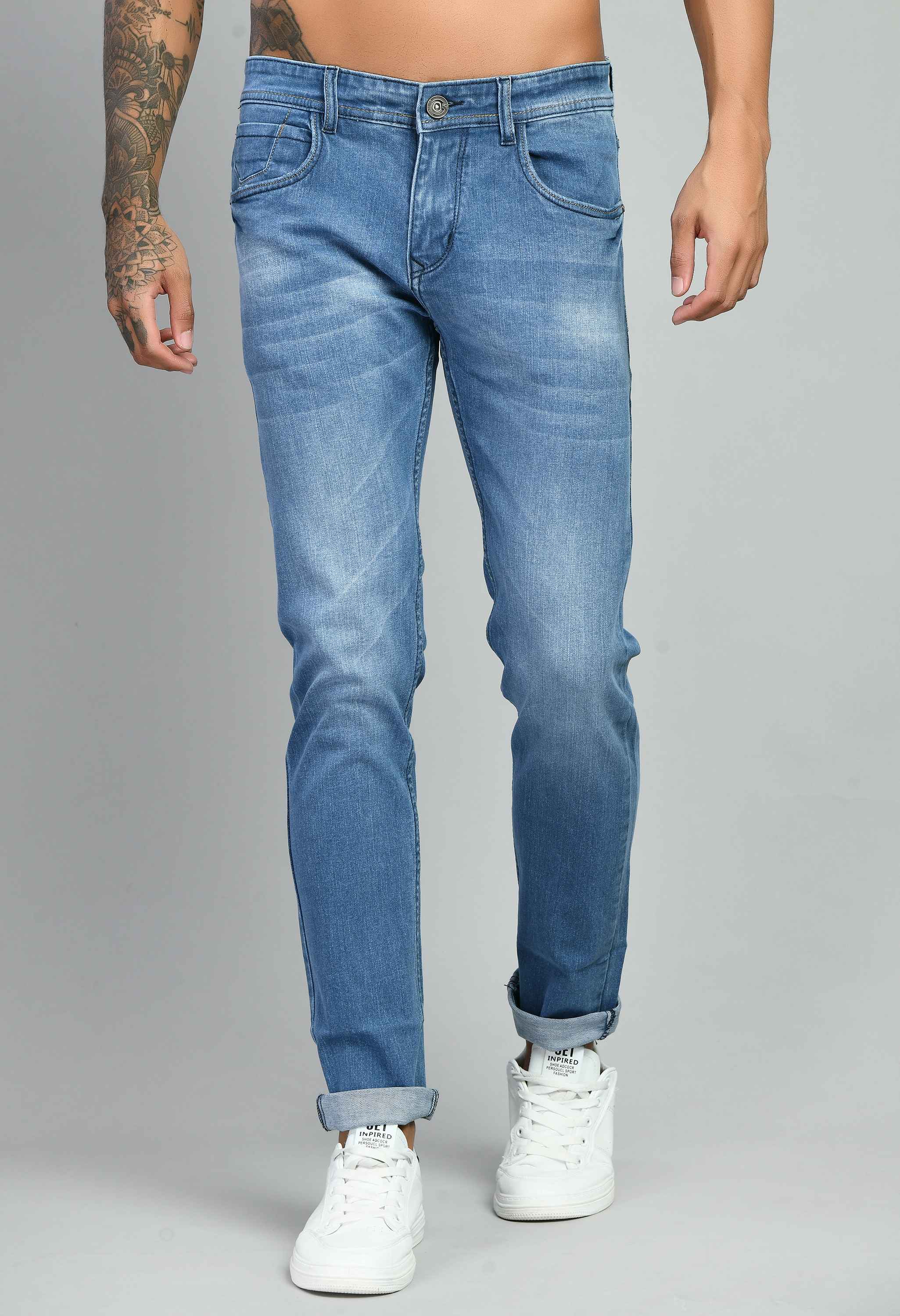Men's Light Blue Flat Finish Comfort Fit Jeans