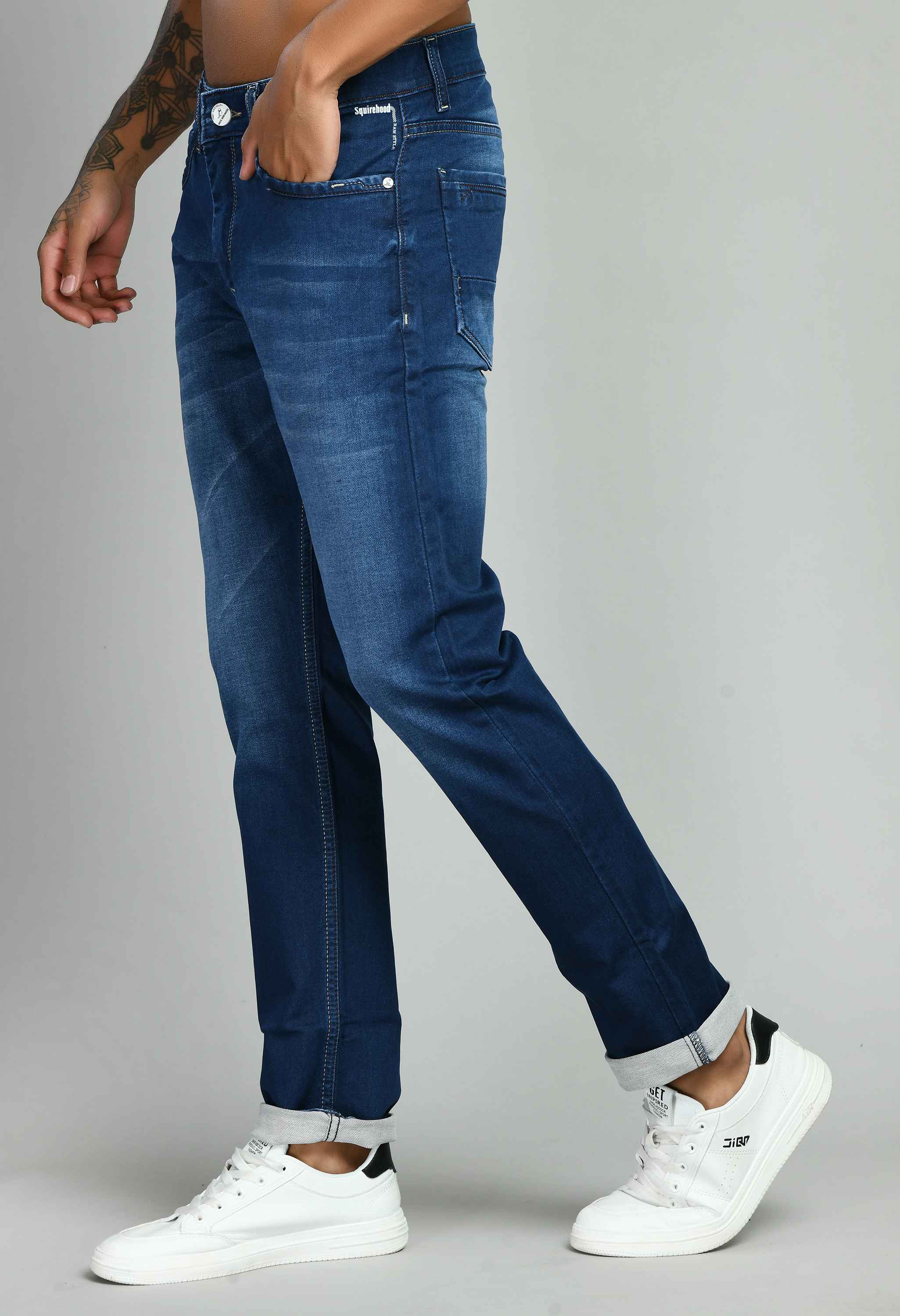 Indigo Blue Mid Rise Solid Straight Fit Jeans
