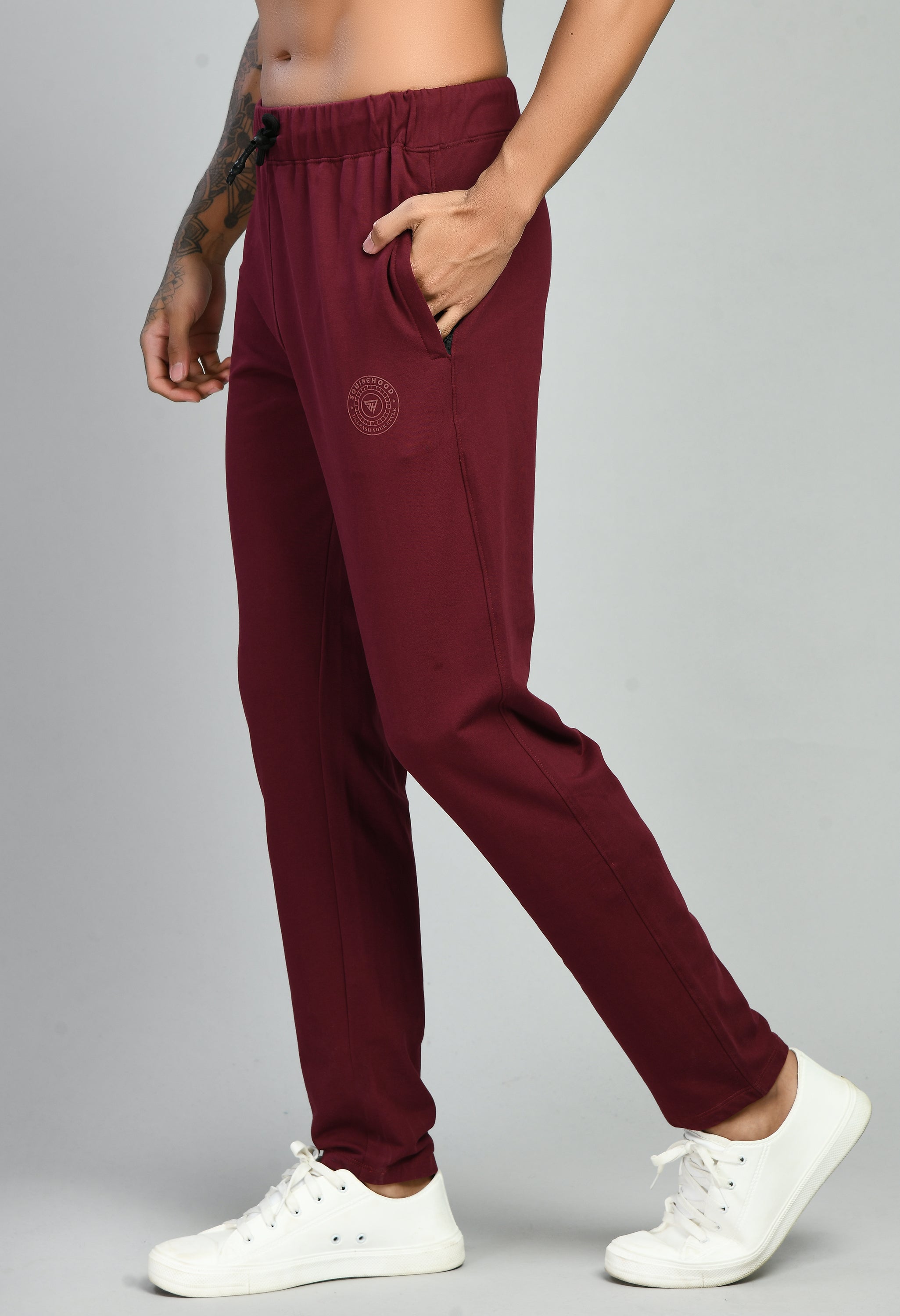 Men's Maroon Plain Lycra Terry Trousers - SQUIREHOOD