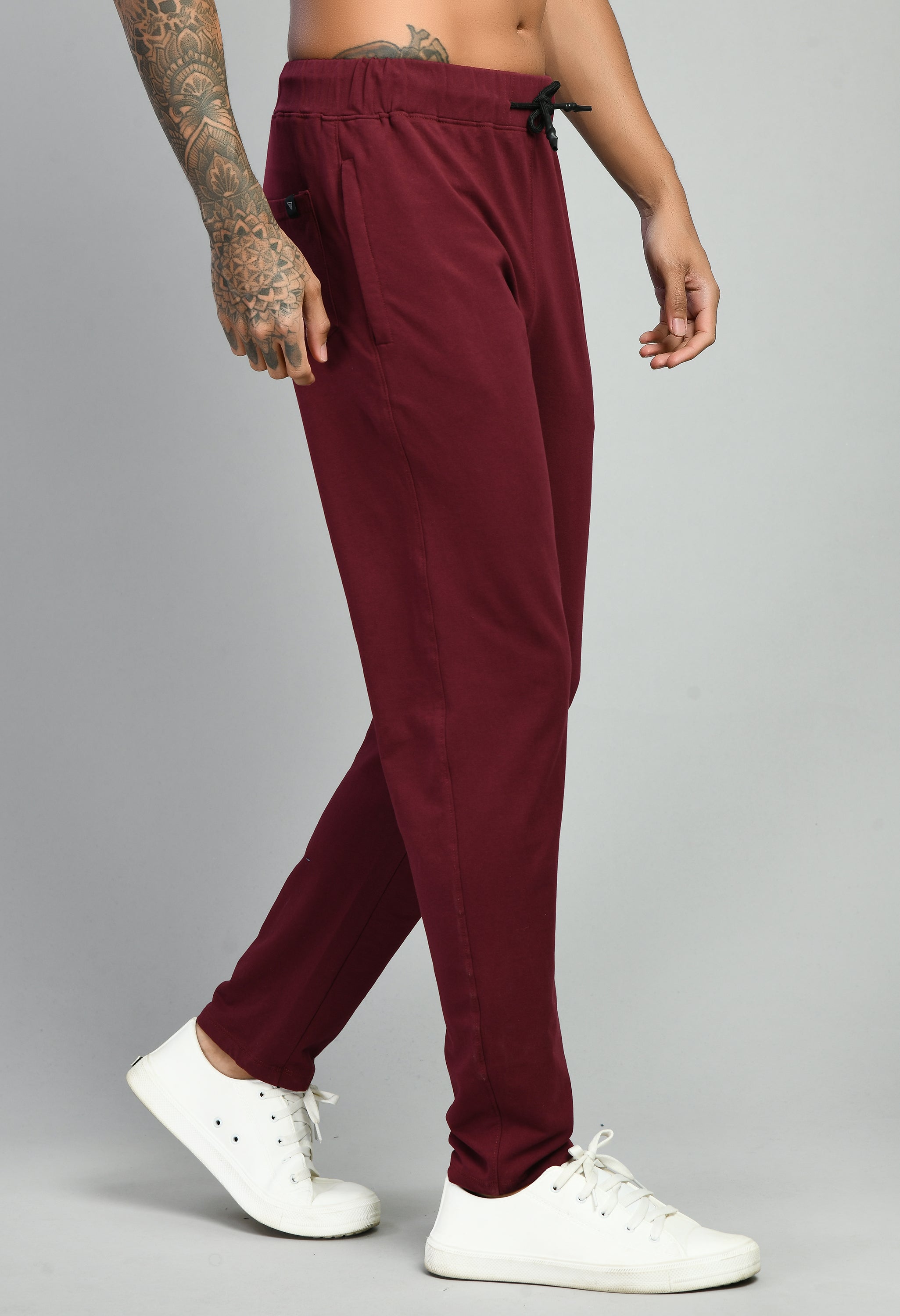 Men's Maroon Plain Lycra Terry Trousers - SQUIREHOOD