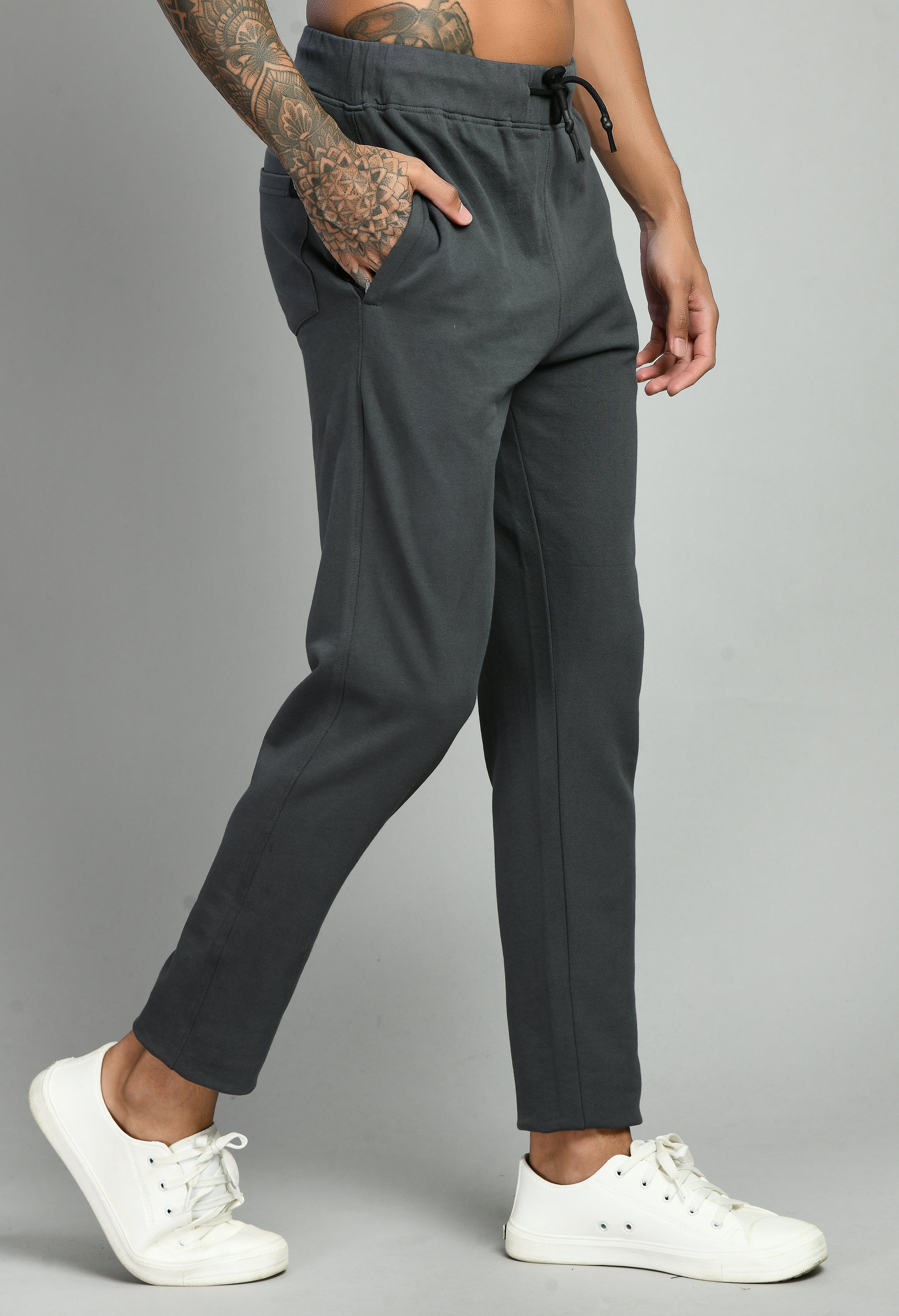 Men's Dark Grey Plain Casual Trouser by Squirehood