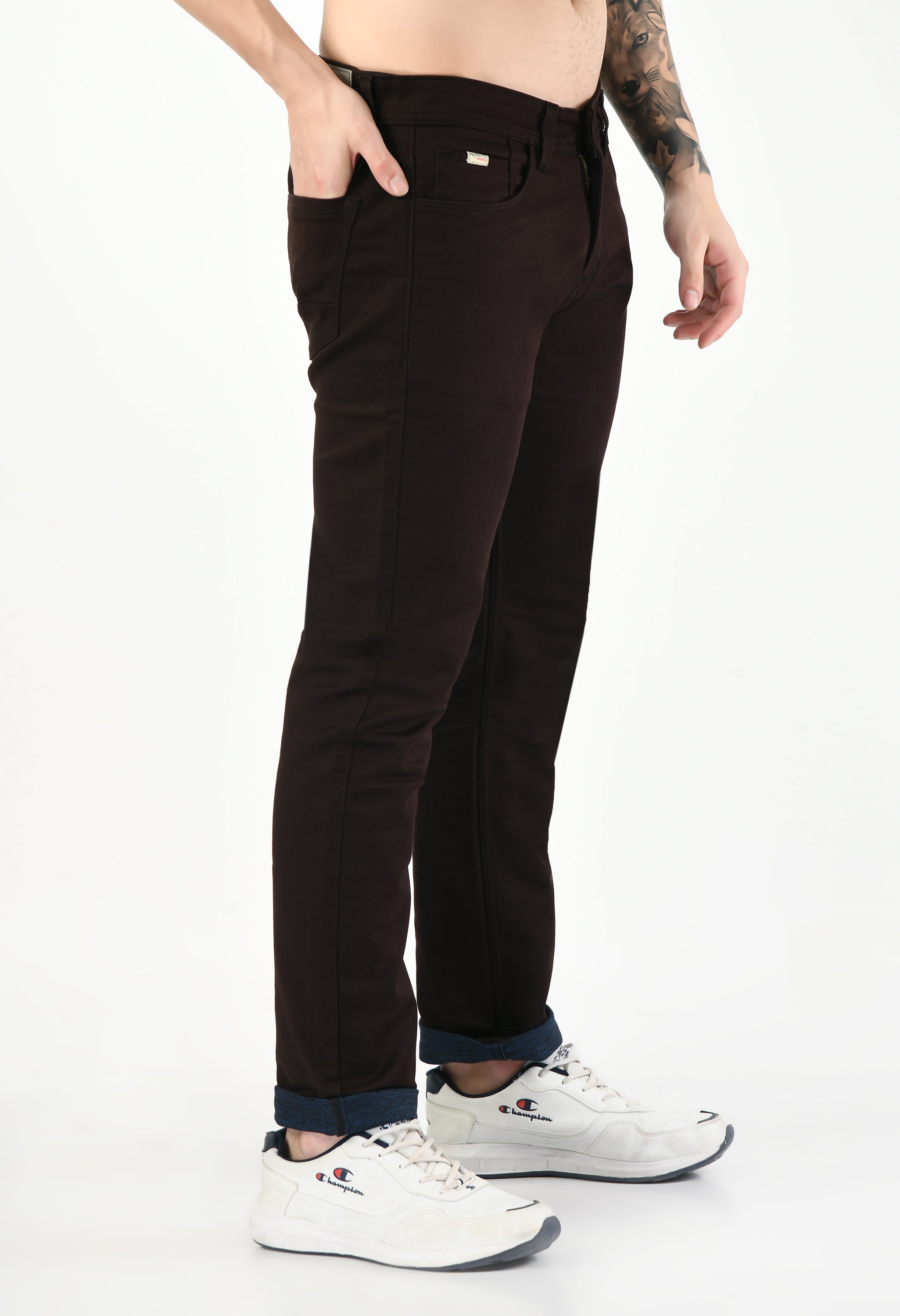 Mid Rise Straight Fit Solid Casual Pant