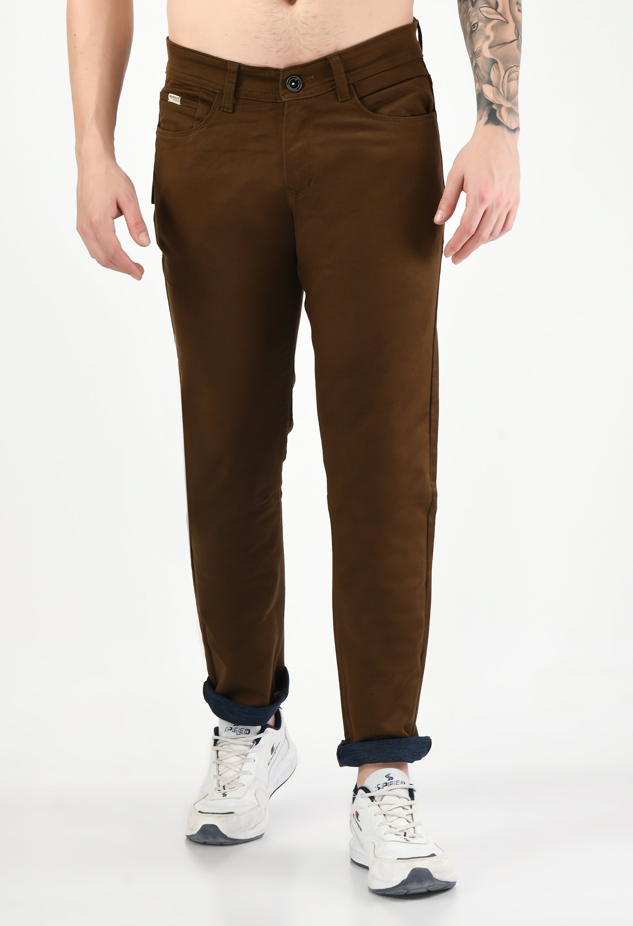 Solid Cotton Rust Straight Fit Casual Trouser