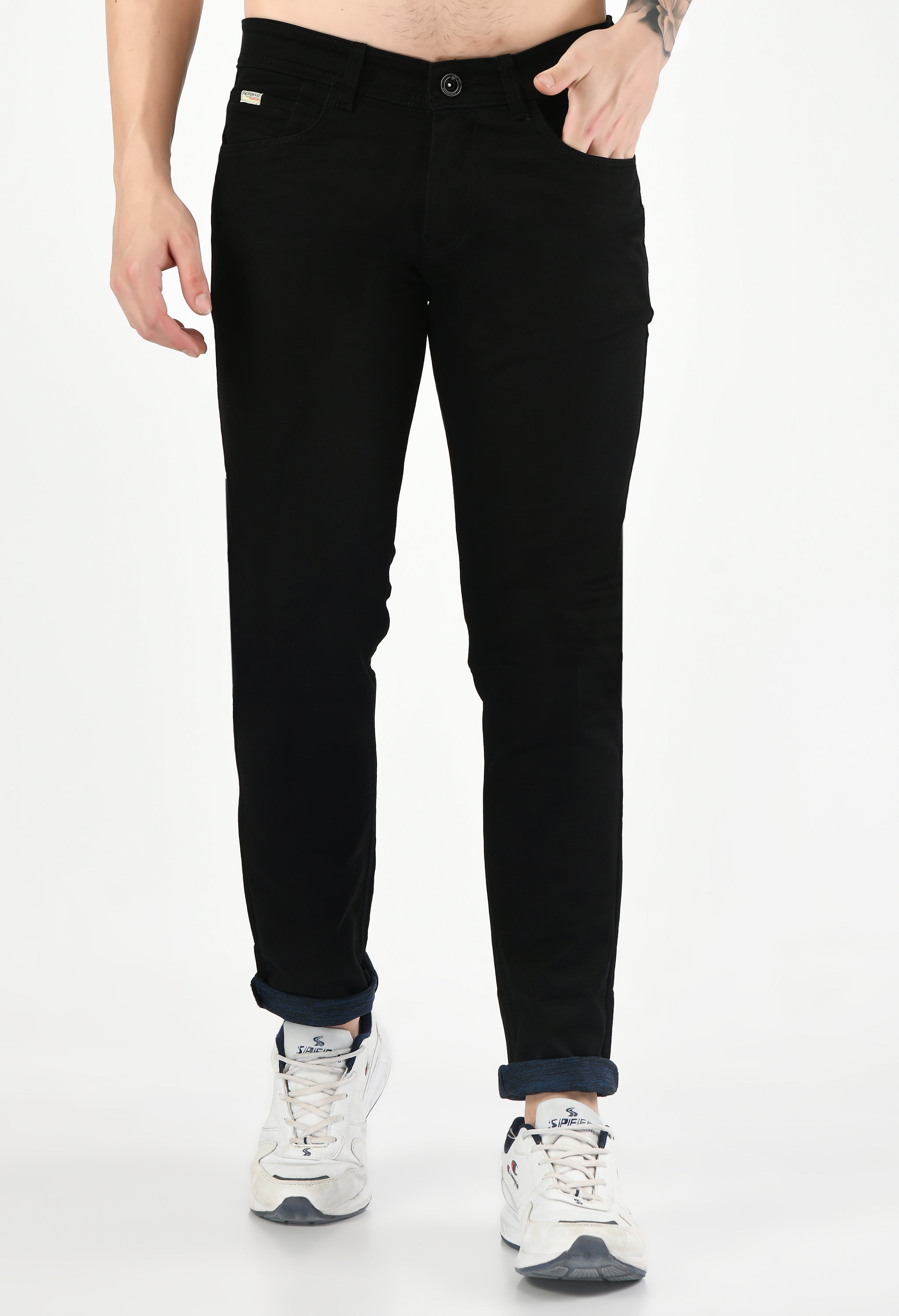Men's Black Solid Mid Rise Casual Pant