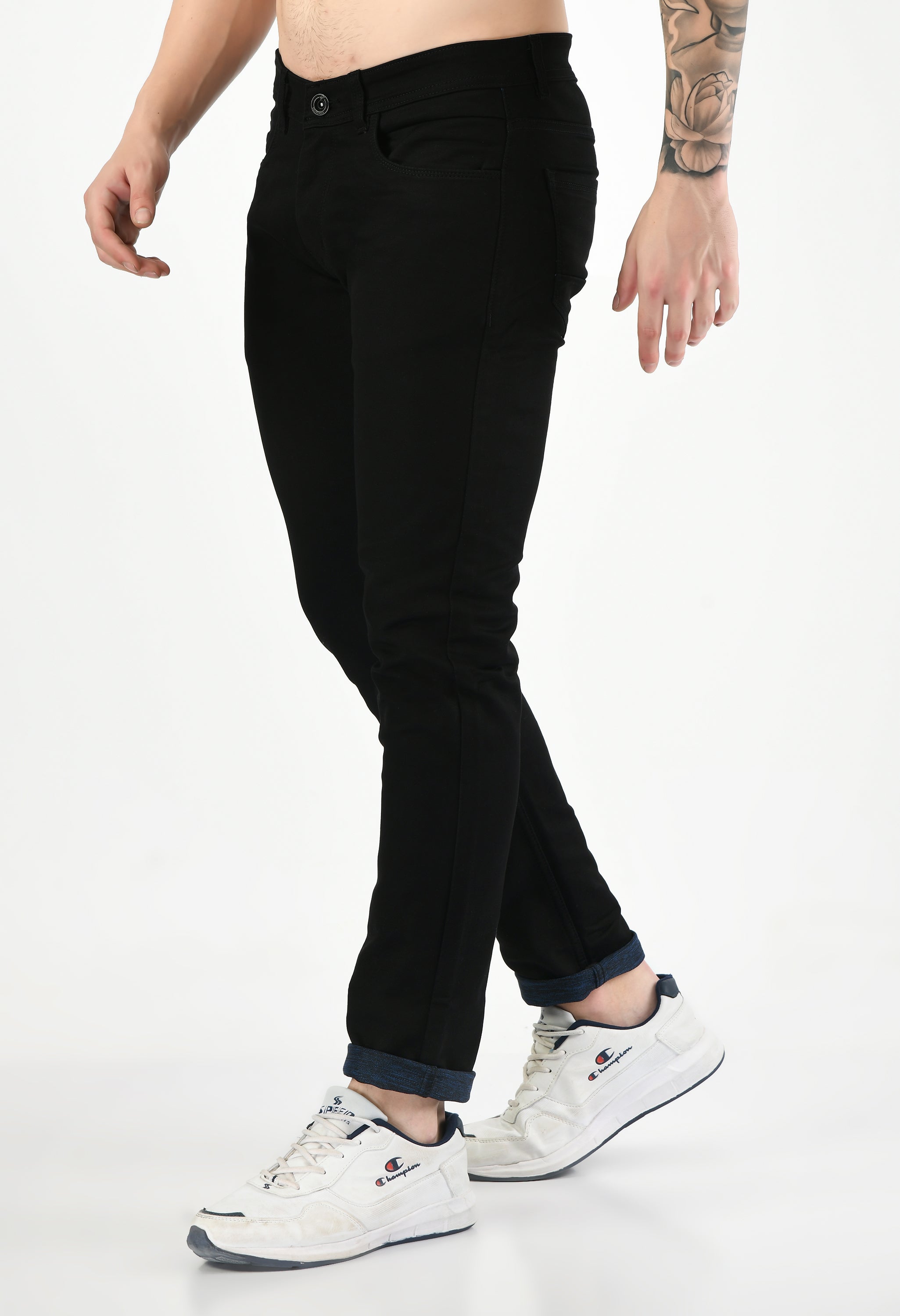 Men's Black Solid Mid Rise Casual Pant