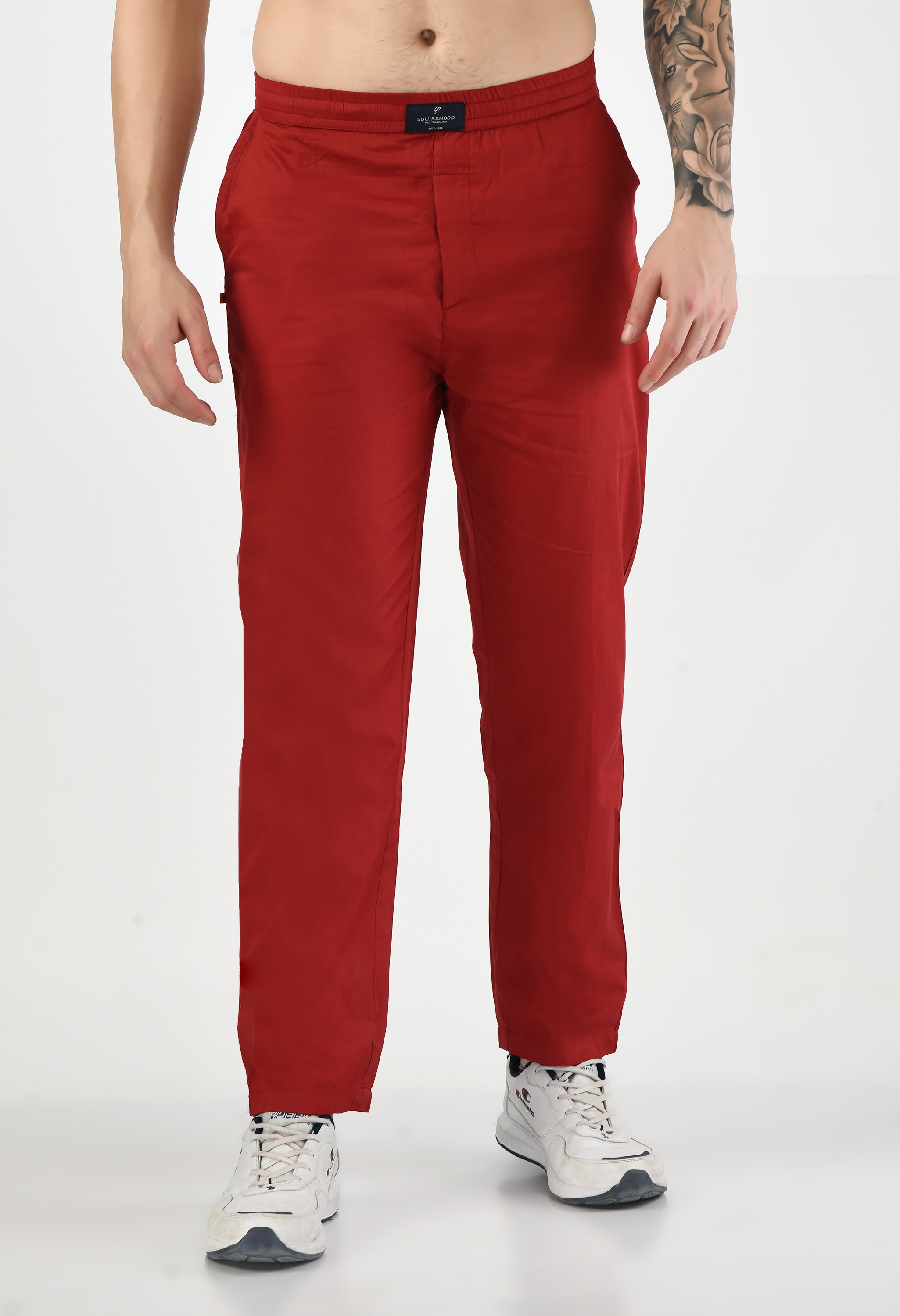 Red Plain Relaxed Fit Casual Trouser