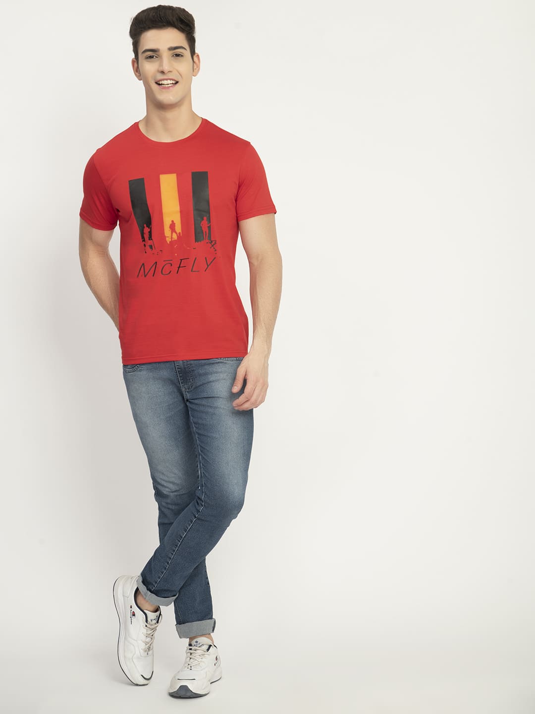 Men’s Printed Round Regular Fit T-Shirt - Red