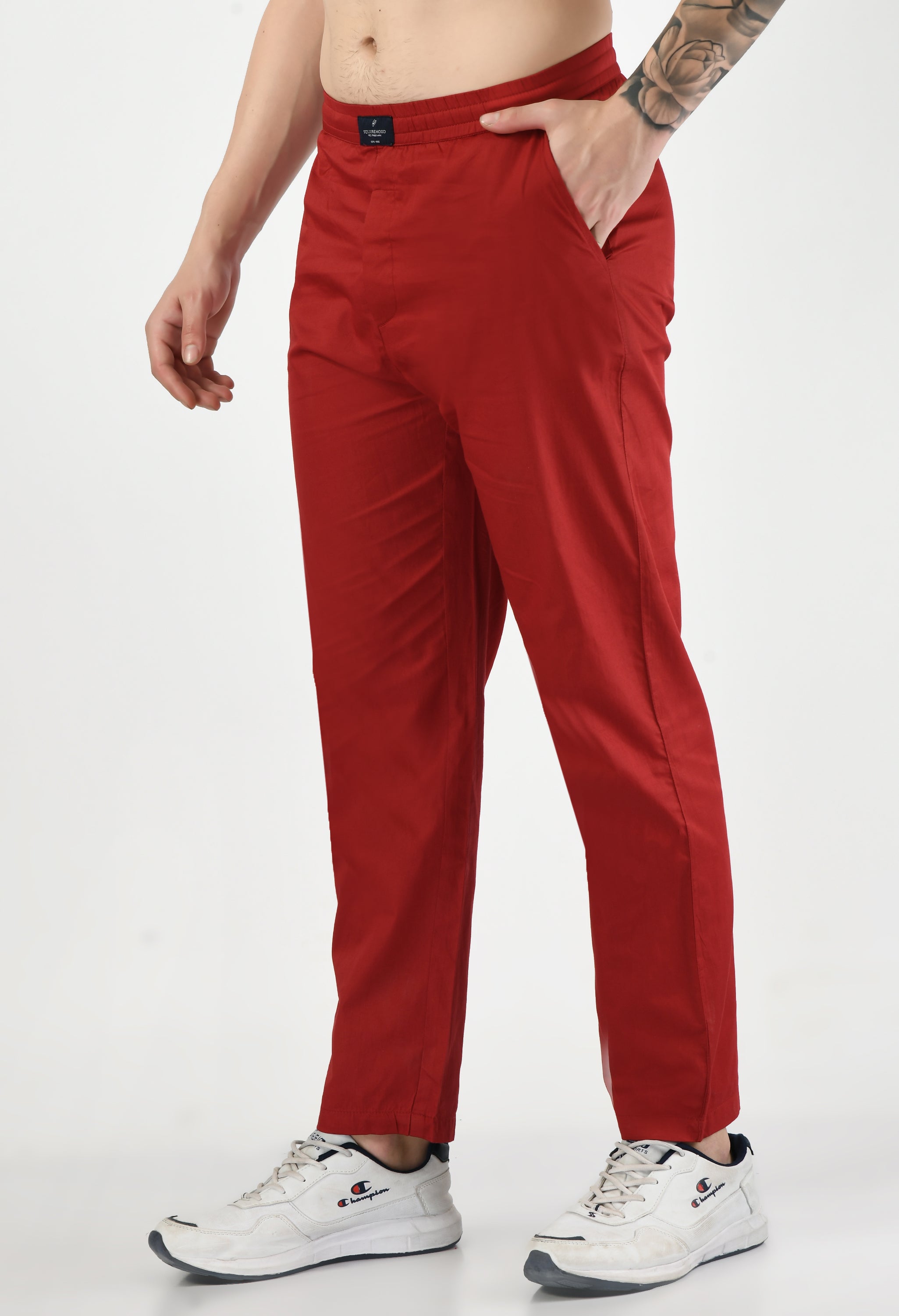 Red Plain Relaxed Fit Casual Trouser