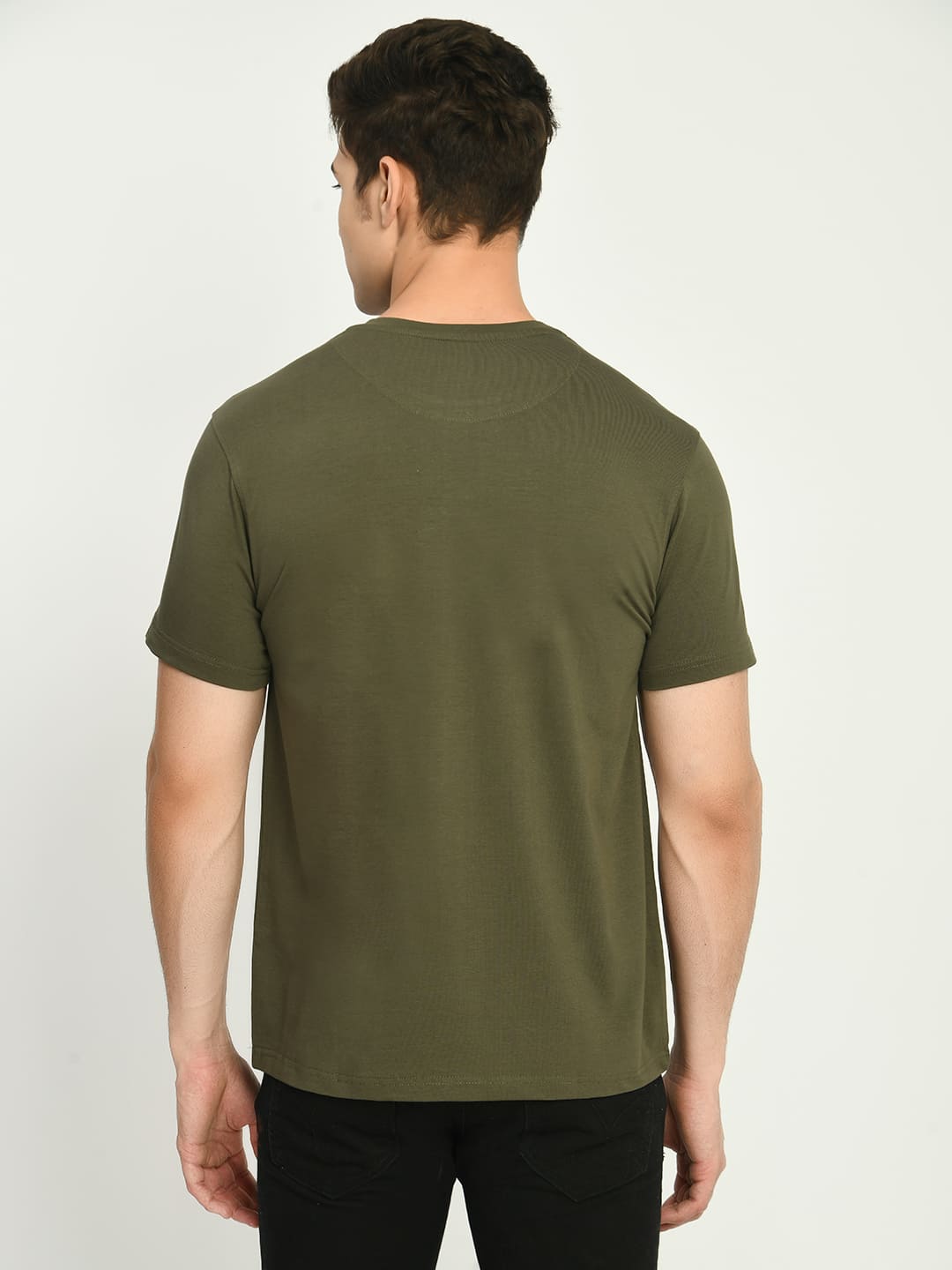 Men’s Printed Round Regular Fit T-Shirt - Olive