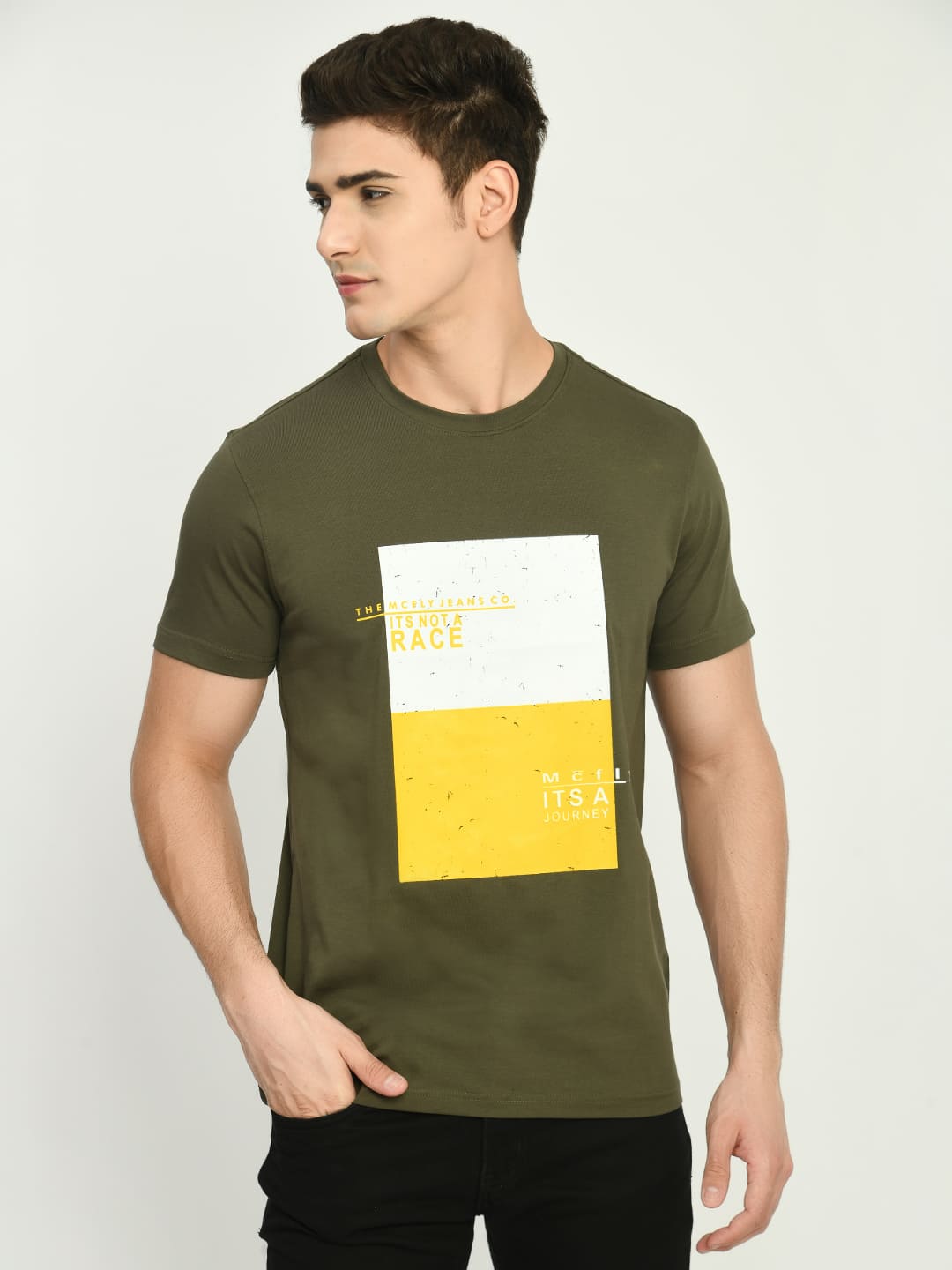 Men’s Printed Round Regular Fit T-Shirt - Olive