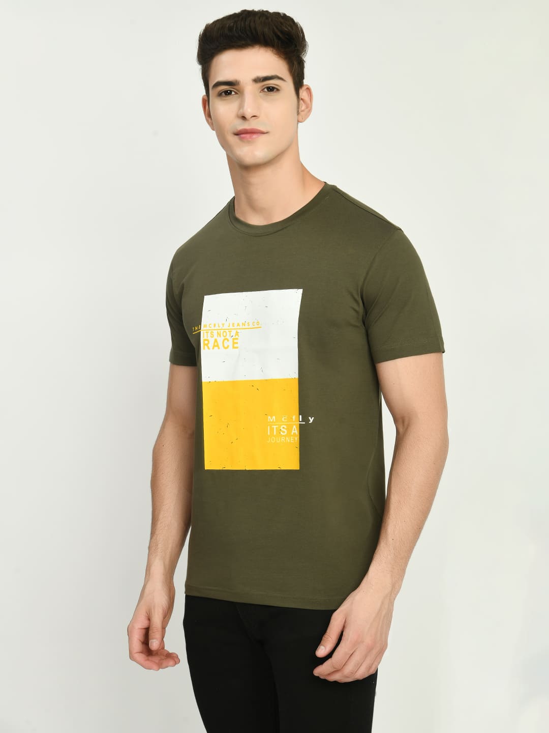 Men’s Printed Round Regular Fit T-Shirt - Olive - SQUIREHOOD