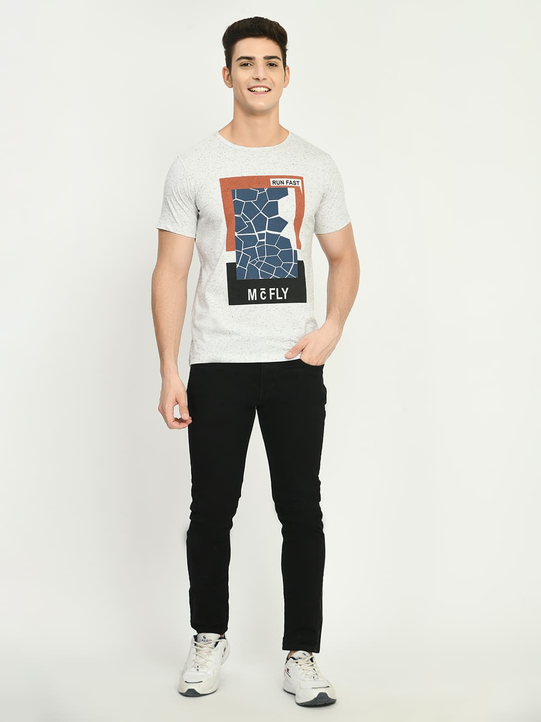 Men’s Printed Round Neck T-Shirt - Light Gray