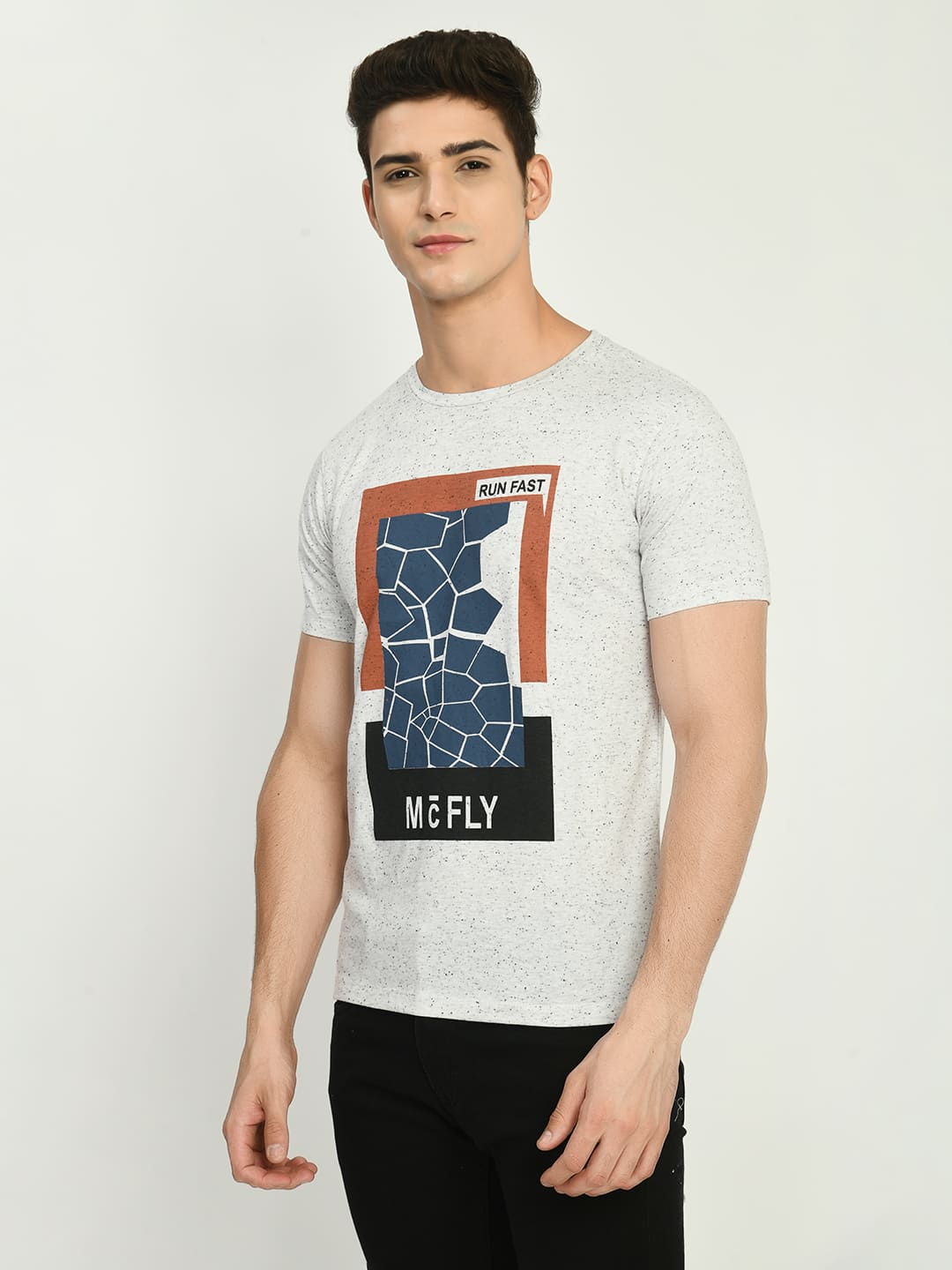 Men’s Printed Round Neck T-Shirt - Light Gray - SQUIREHOOD