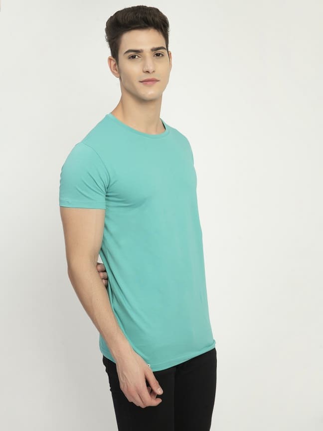 Firozy Blue Plain Round Neck T-Shirt - SQUIREHOOD