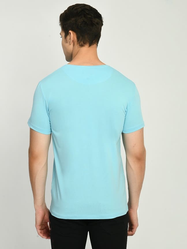 Men's Sky Blue Solid Regular Fit T-Shirt - SQUIREHOOD