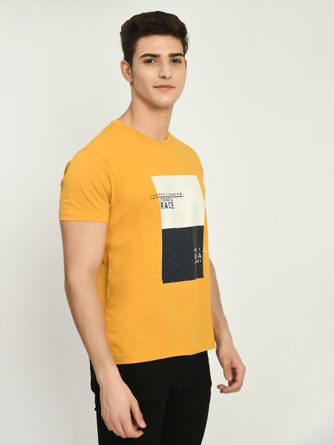 Men’s Printed Round Regular Fit T-Shirt - Mustard Yellow