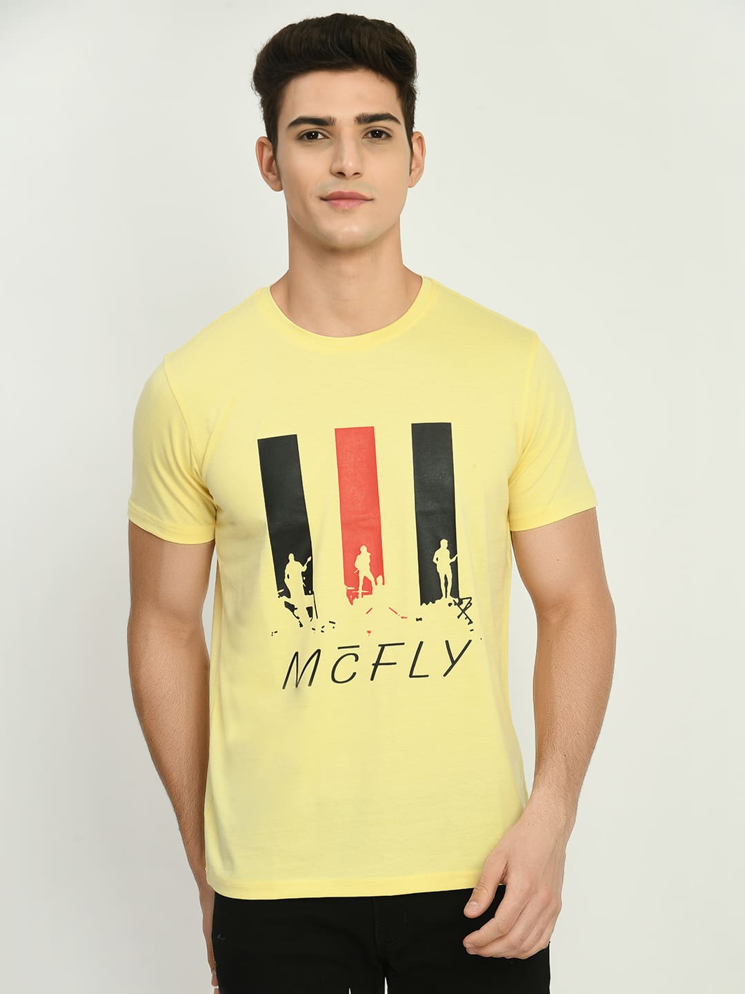 Men’s Printed Round Regular Fit T-Shirt - Lemon Yellow - SQUIREHOOD
