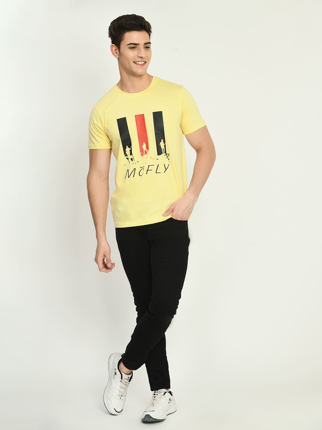 Men’s Printed Round Regular Fit T-Shirt - Lemon Yellow - SQUIREHOOD