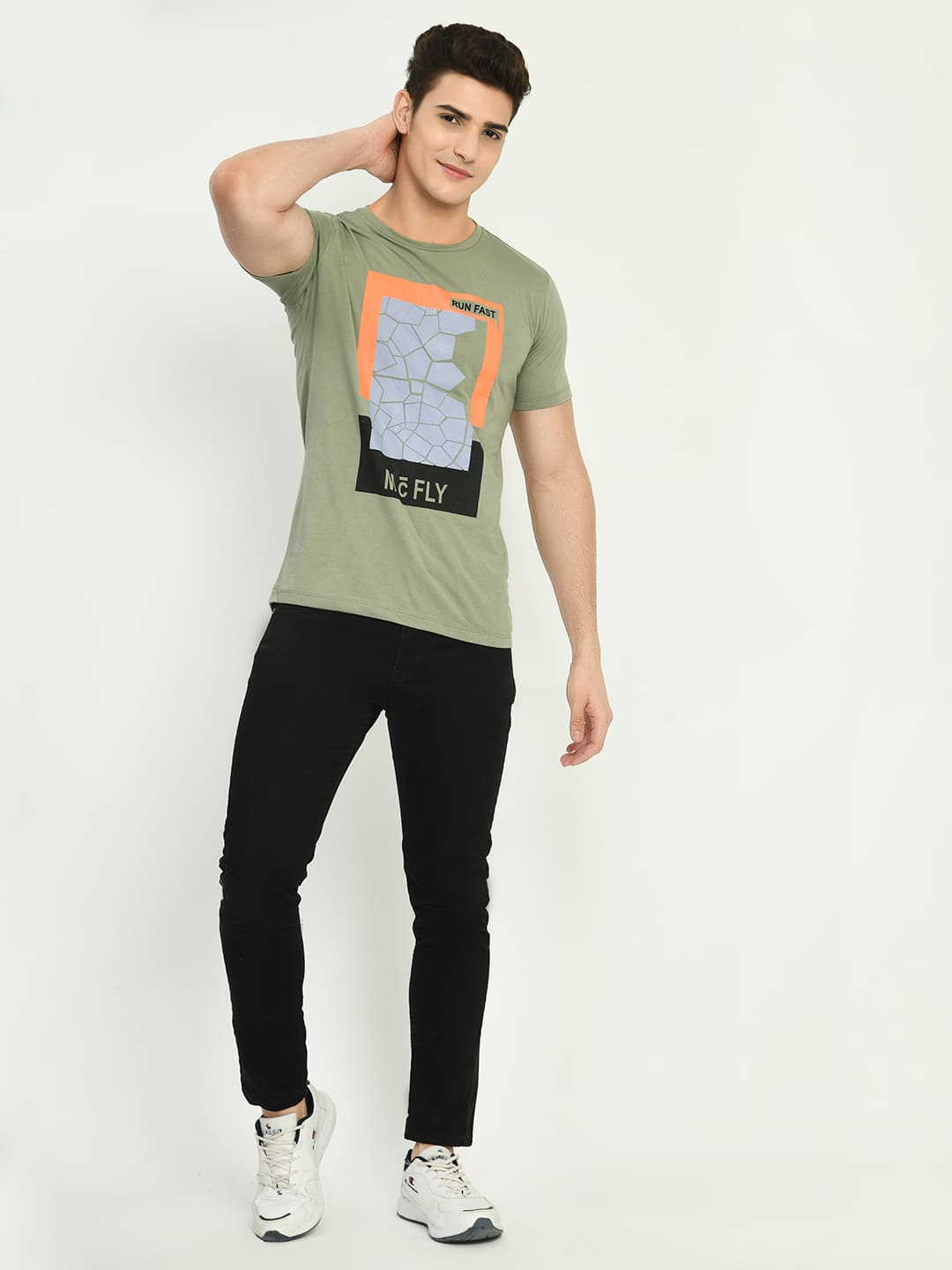 Men’s Printed Round Neck T-Shirt - M. Green
