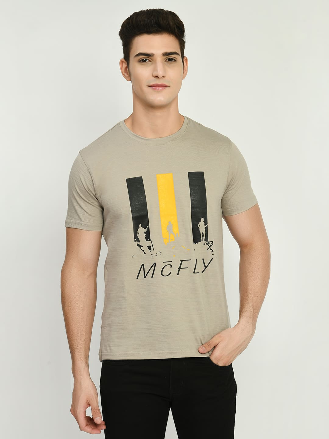 Men’s Printed Round Regular Fit T-Shirt - Grey