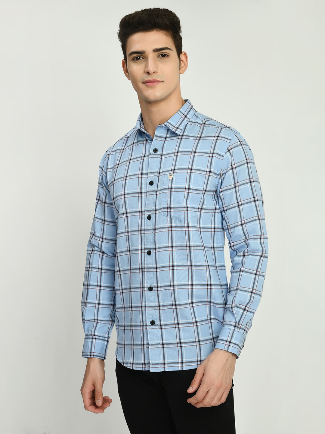 Men’s Checkered Spread Full Sleeve Shirt - S. Blue