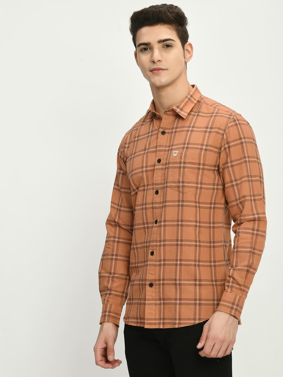 Men’s Checkered Spread Full Sleeve Shirt - Rust - SQUIREHOOD