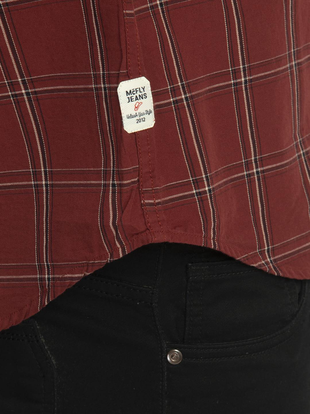 Men’s Checkered Maroon Spread Collar Shirt - SQUIREHOOD