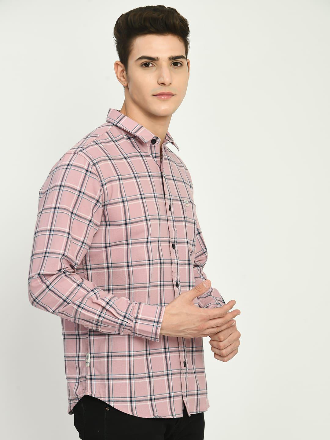 Men’s Checkered Spread Full Sleeve Shirt - D. Pink