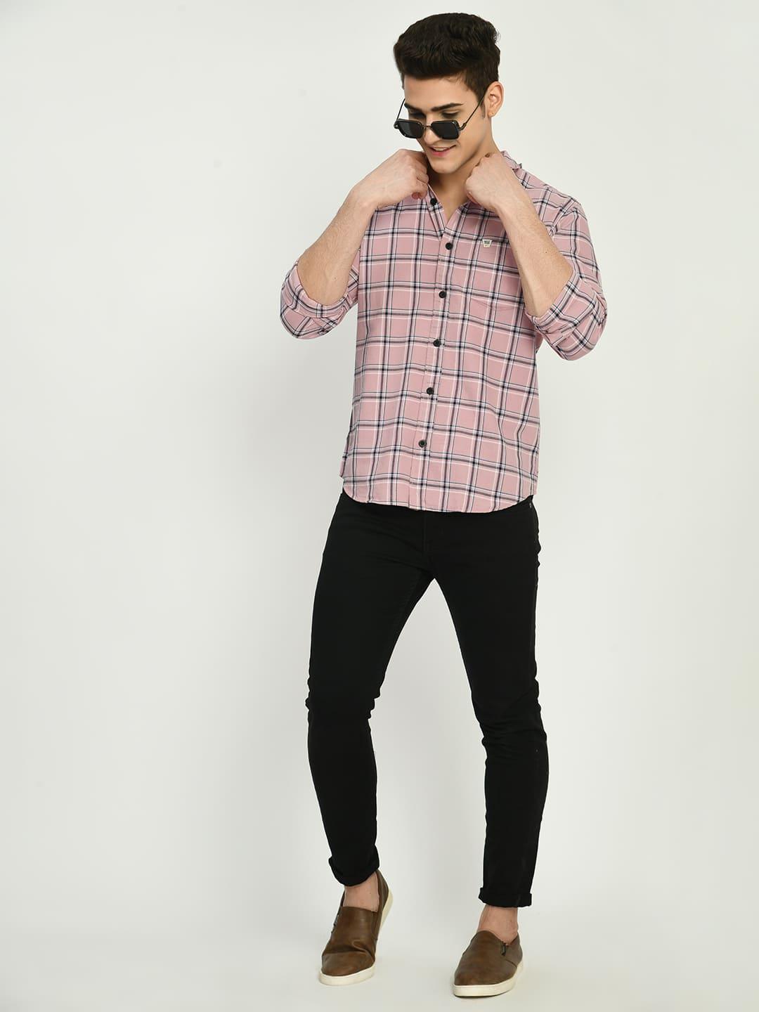 Men’s Checkered Spread Full Sleeve Shirt - D. Pink