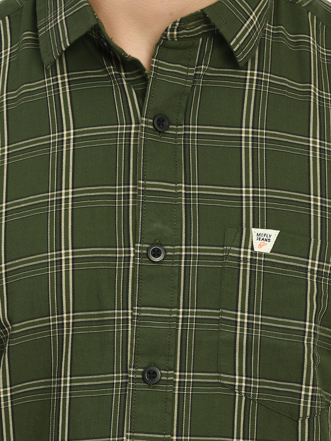 Men’s Checkered Spread Full Sleeve Shirt - Green - SQUIREHOOD