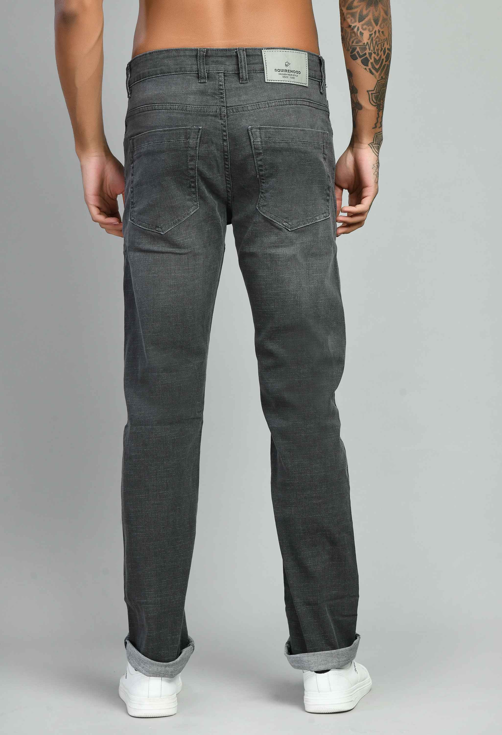 Men's Grey Black Straight Fit Jeans