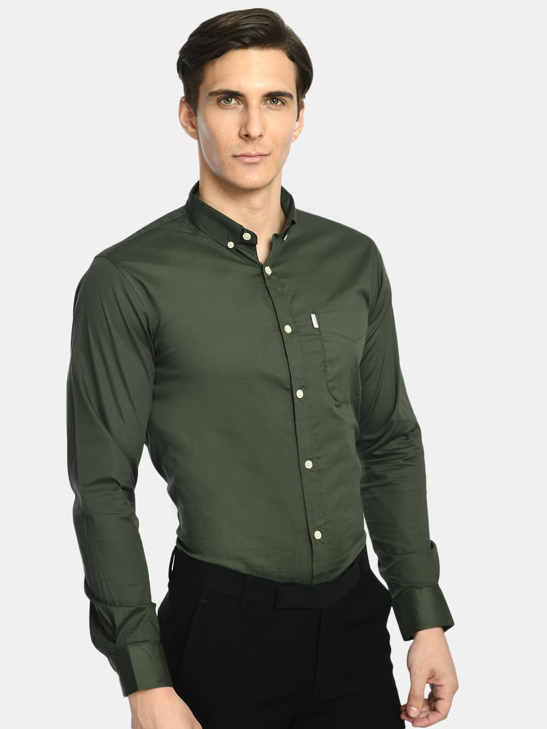 Men's Martini Olive Solid Cotton Regular Fit Shirt