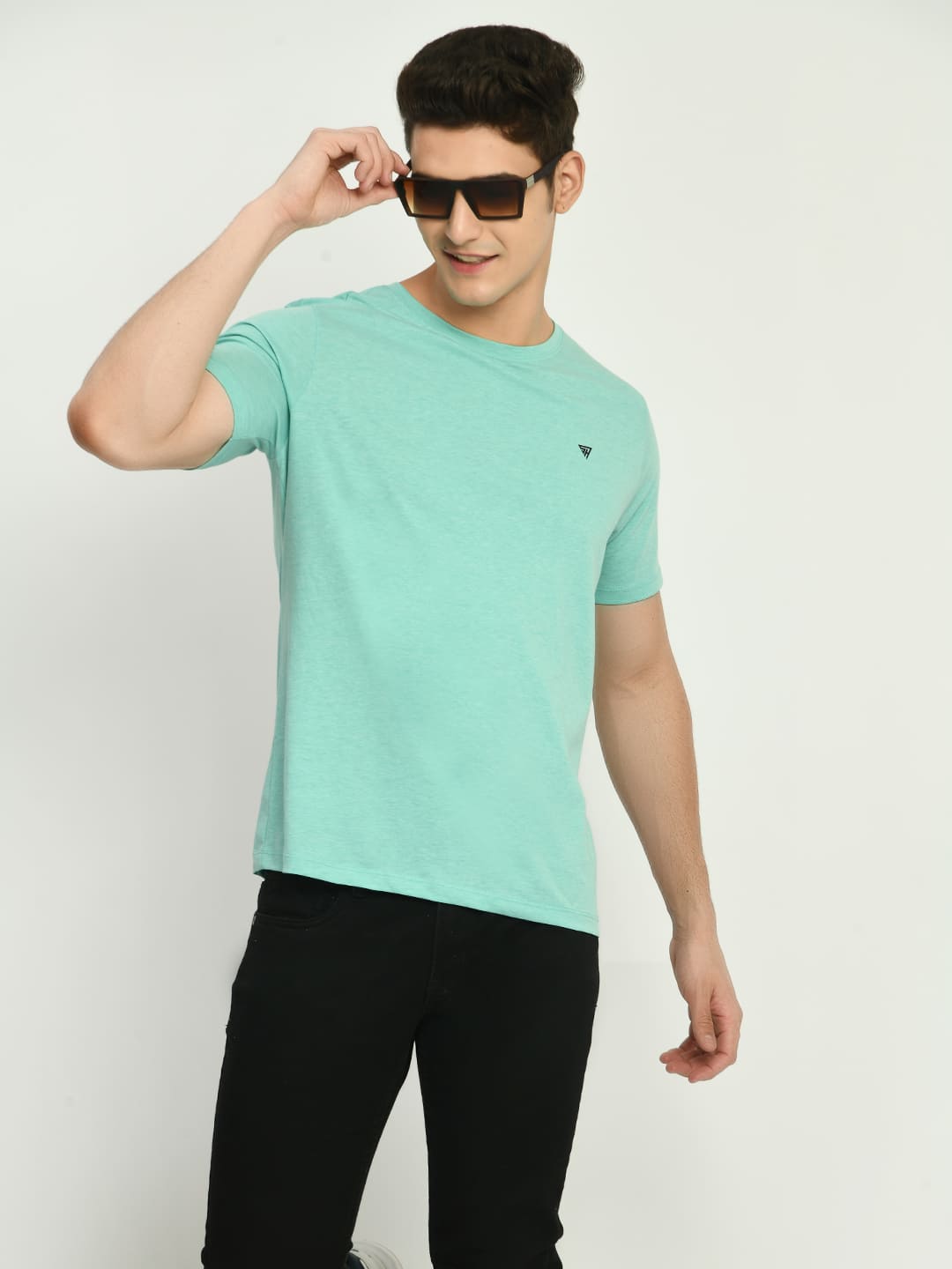 Basic Sea Green Knitted fabric T-Shirt